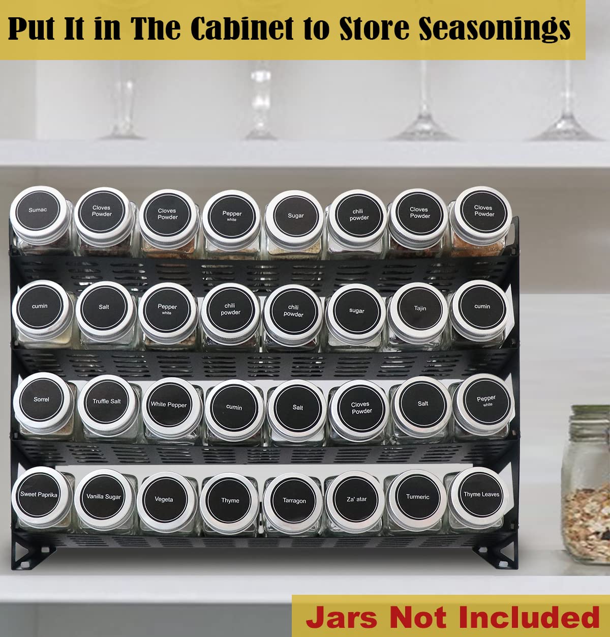 4-Tier Spice Rack Organizer - Countertop, Cabinet & Wall Mount for Kitchen Storage
