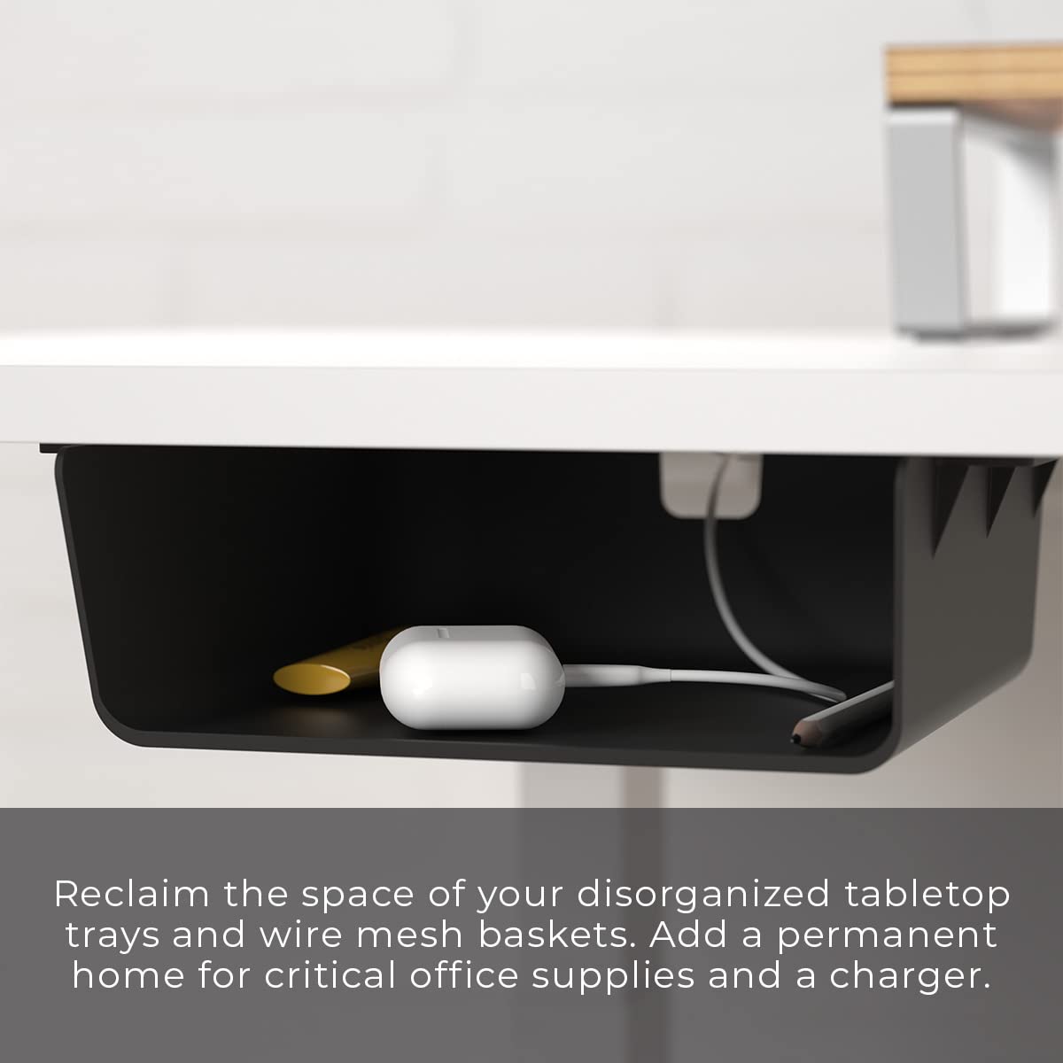 HumanCentric Under Desk Storage Shelf - Mountable Drawer Organizer for Office, Workstations & Gaming Setups | Cable Management Tray | Screw or VHB Tape Installation | Perfect for Home Office, Standing Desks & Computer Workstations