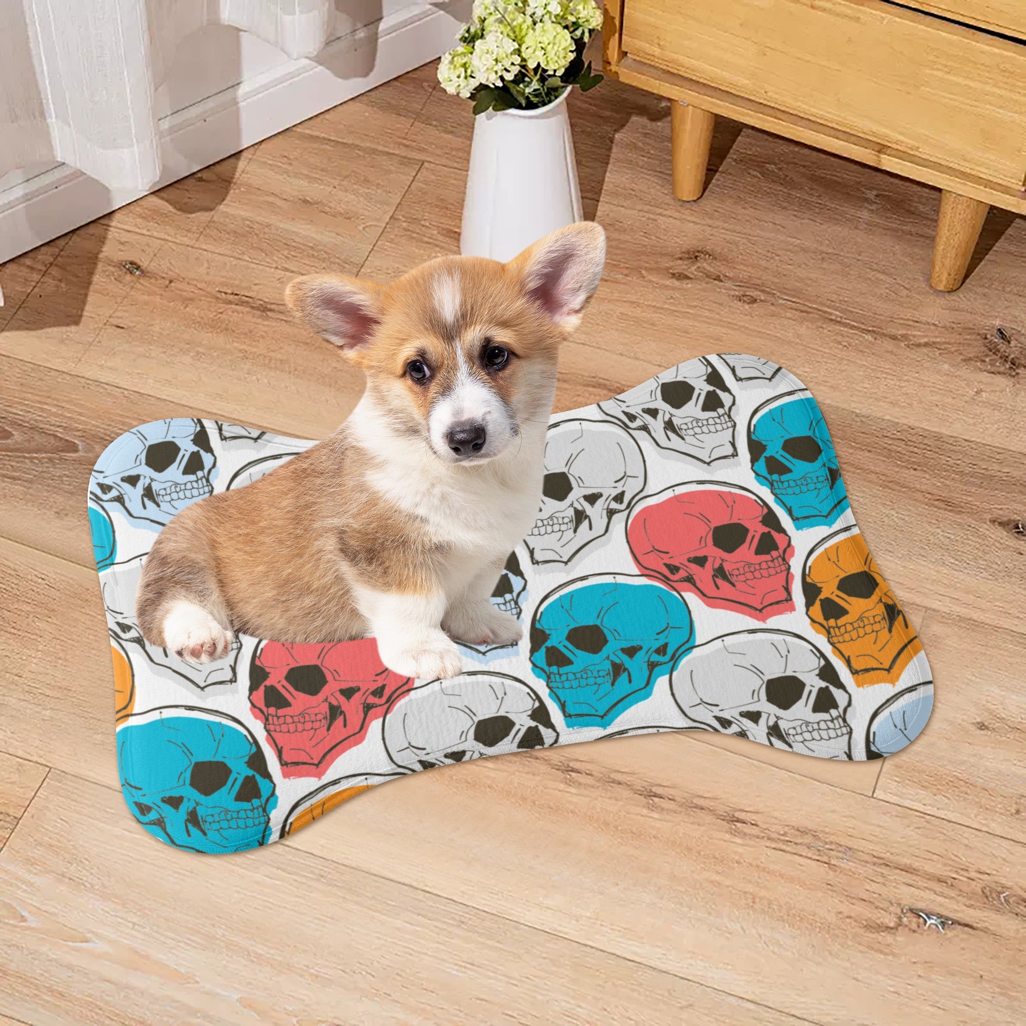 Vibrant Skull Print Large Dog Bed Mat - Soft & Durable Pet Cushion for Dogs & Cats - Perfect for Bedroom, Living Room, or Kennel