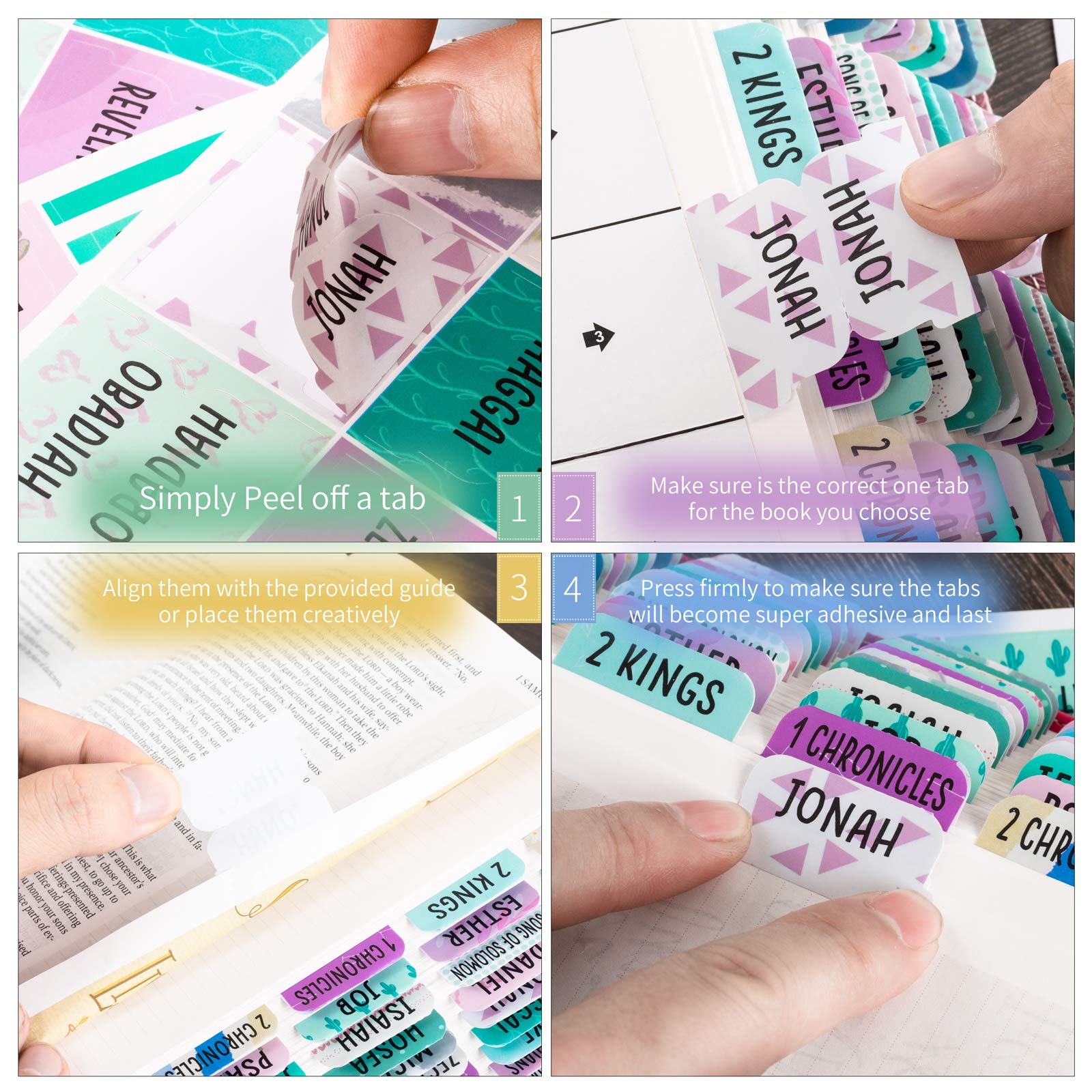 Large Print Laminated Bible Tabs for Women & Girls - 90 Colorful Old & New Testament Tabs with 24 Blank Tabs - Easy to Read Christian Gift for Bible Journaling, Study & Devotional Time