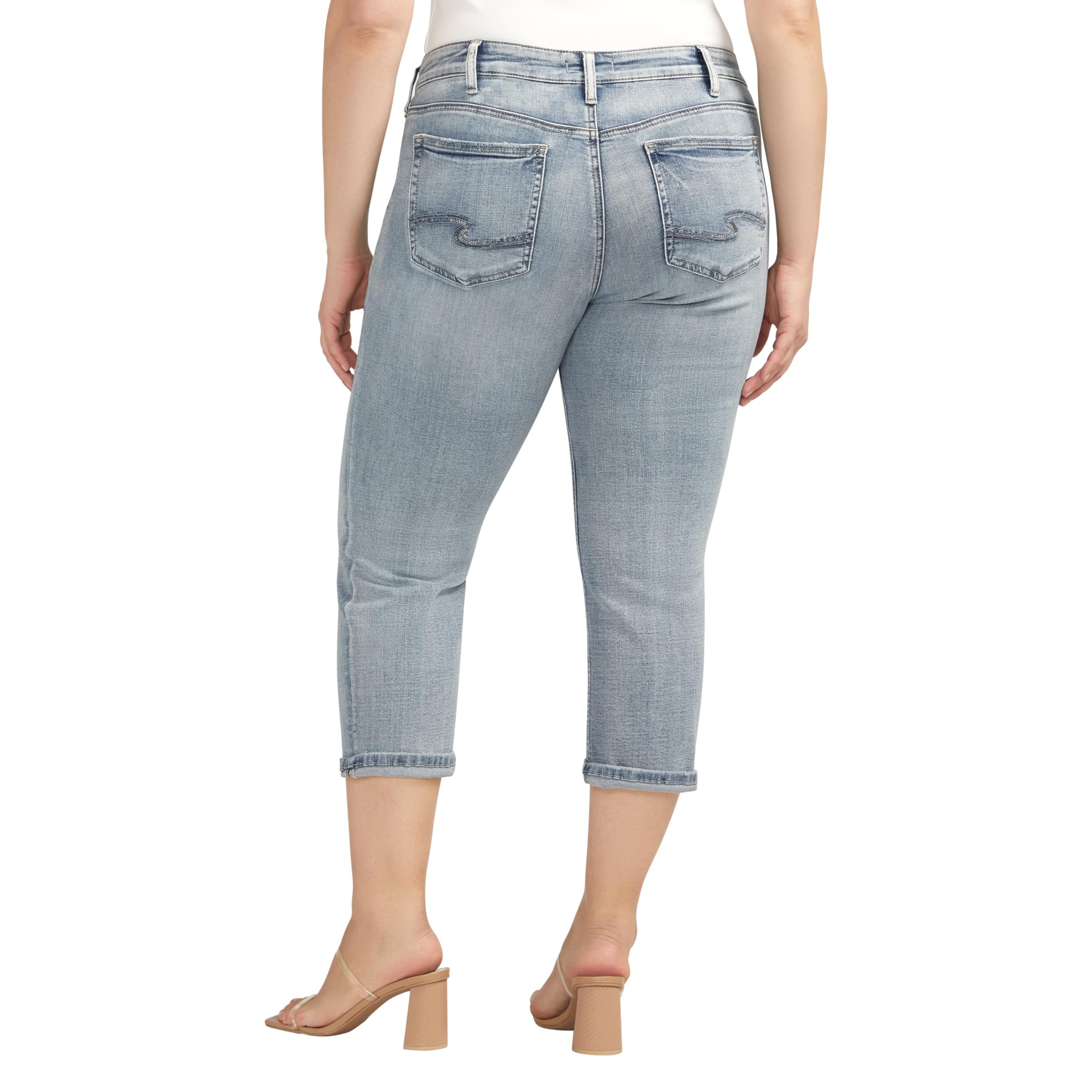 Silver Jeans Co. Women's Plus Size Suki Mid Rise Curvy Fit Capri Jeans - Stretch Denim Pants for Casual Wear & Everyday Comfort | Perfect for Work, Shopping & Weekend Outfits