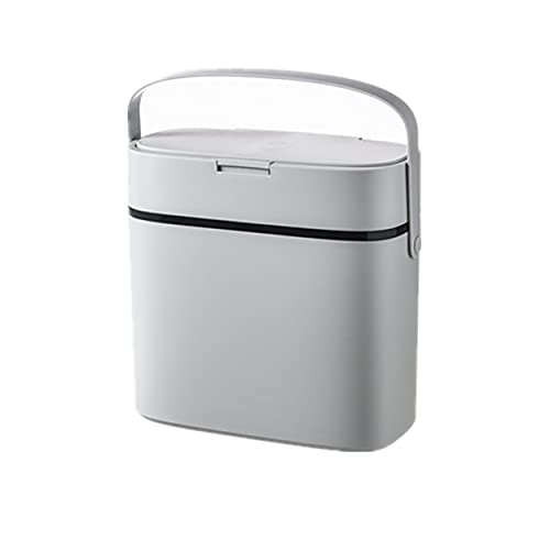 IEEK 12L/3.2 Gallon Plastic Trash Can with Lid - Modern Grey Waste Basket with Handles for Bathroom, Kitchen, Office & Living Room - Slim Design Fits Narrow Spaces - Perfect for Home, Office & Small Spaces
