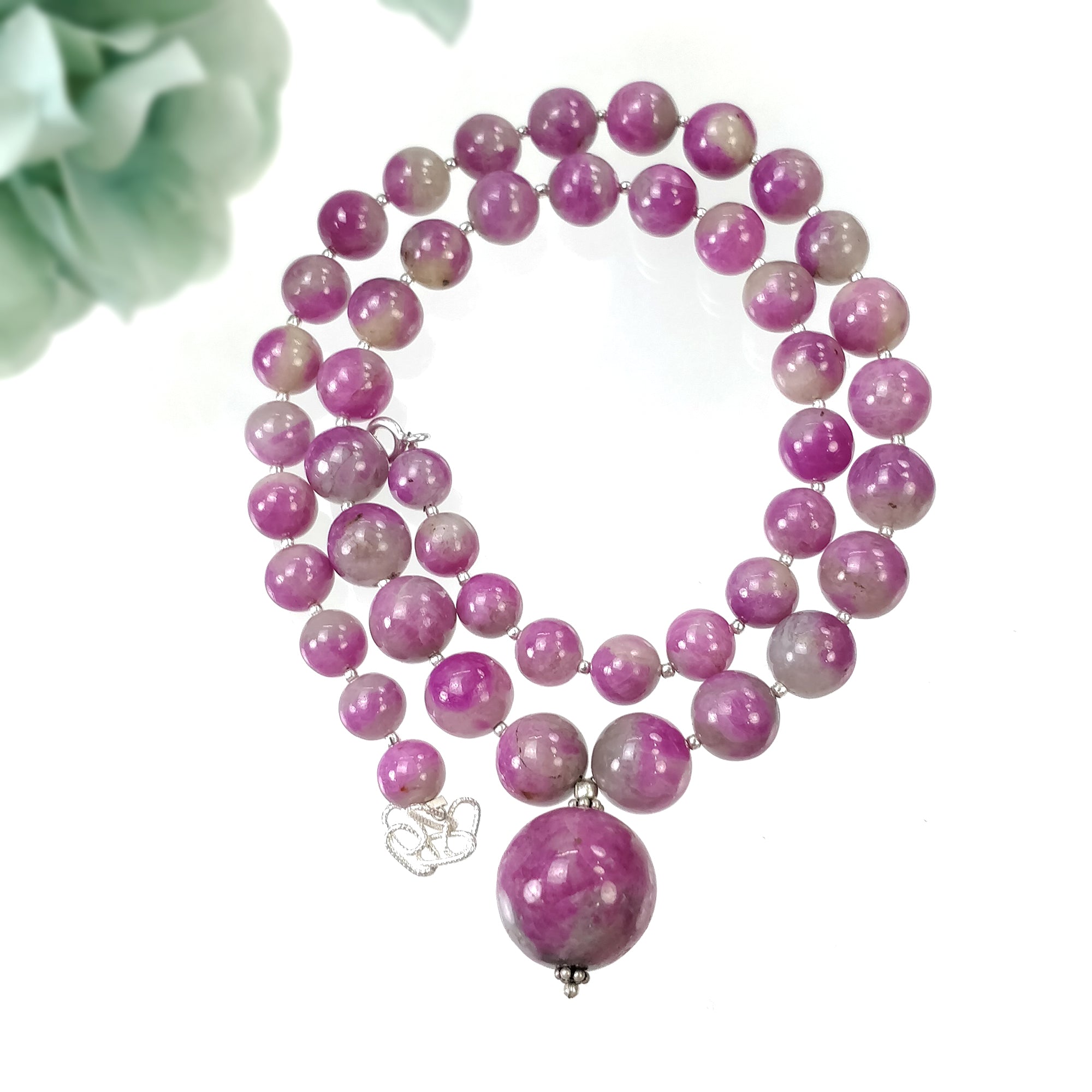 Natural Untreated Bi-Color Zoisite Ruby Gemstone Necklace - 341.95cts with 925 Sterling Silver (7.5mm, 17mm, 19mm) | Elegant Jewelry for Women, Perfect for Weddings, Parties & Special Occasions