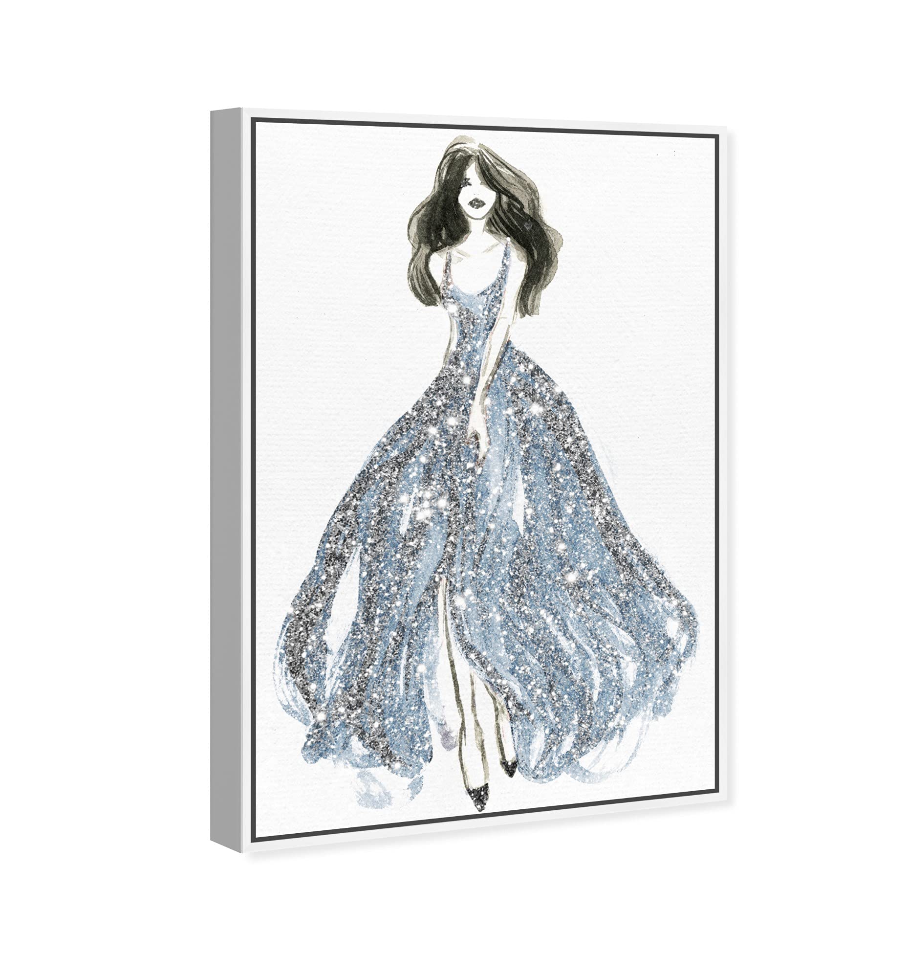 Oliver Gal Artist Co. Fashion Glam Wall Art Canvas Print - Elegant Blue Dress Spring Décor for Living Room, Bedroom & Office - 16x24 Inches with White Frame