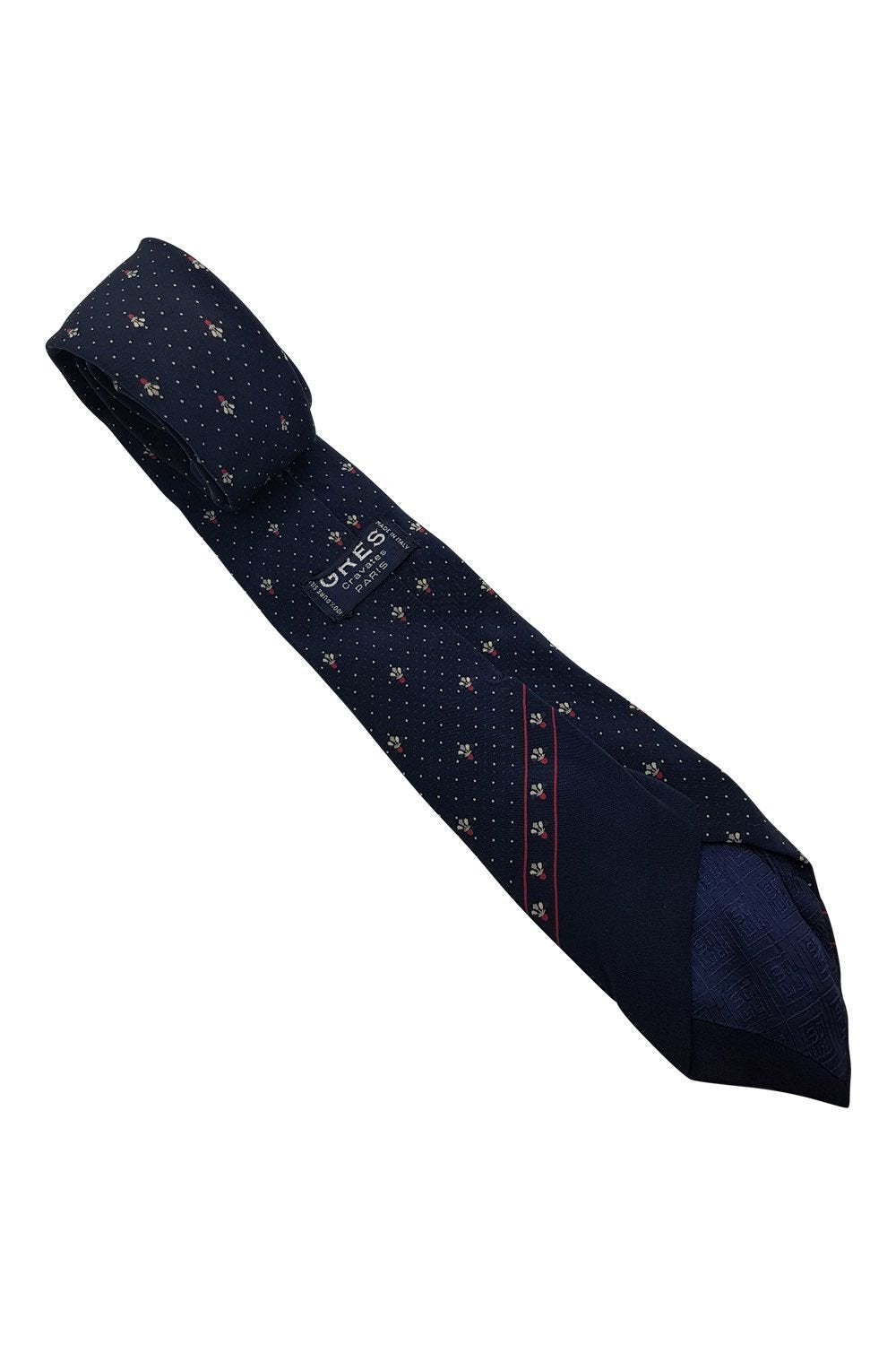 GRES 100% Silk Blue Fleur De Lis Print Necktie - 58