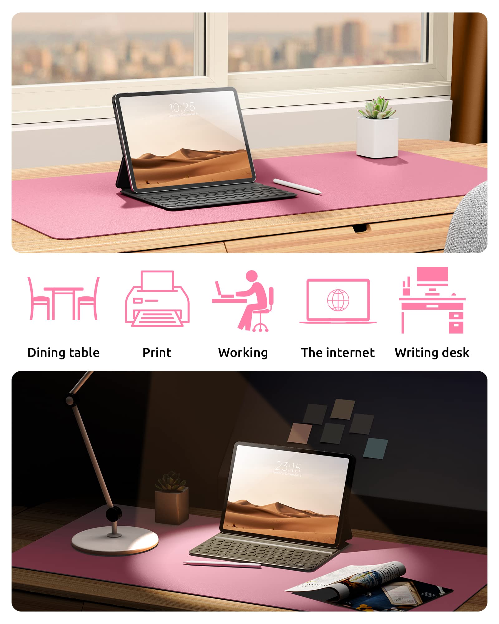 YSAGi Large PU Leather Desk Protector - Non-Slip Office Mat, Mouse Pad & Writing Surface - Waterproof Laptop Desk Blotter for Home & Office Workspace (31.5
