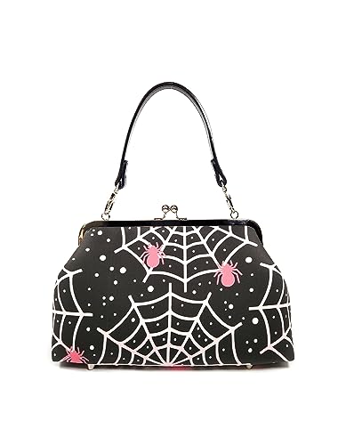 Gothic Pink Spiderweb Kisslock Shoulder Bag - Adjustable Crossbody Purse for Women | Perfect for Halloween, Cosplay, Gothic Fashion & Night Out