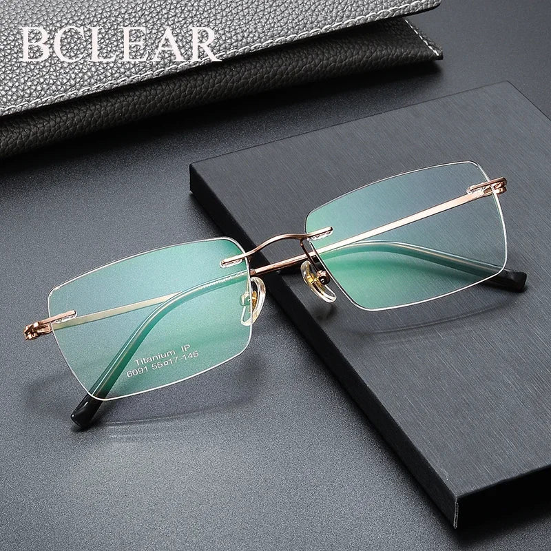 Bclear Unisex Rimless Square Titanium Eyeglasses Frame - Lightweight & Durable Titanium Glasses for Men & Women - Perfect for Reading, Work & Everyday Use