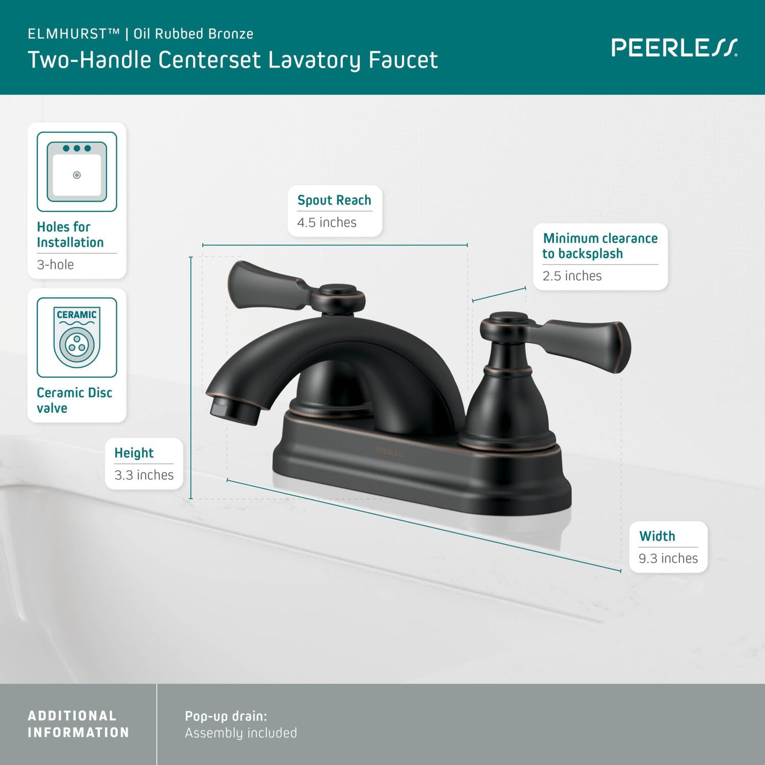 Peerless P2465LF-OB Oil Rubbed Bronze Two-Handle Centerset Bathroom Faucet for Vanity Sink - Perfect for Modern Bathroom Renovations and Home Upgrades