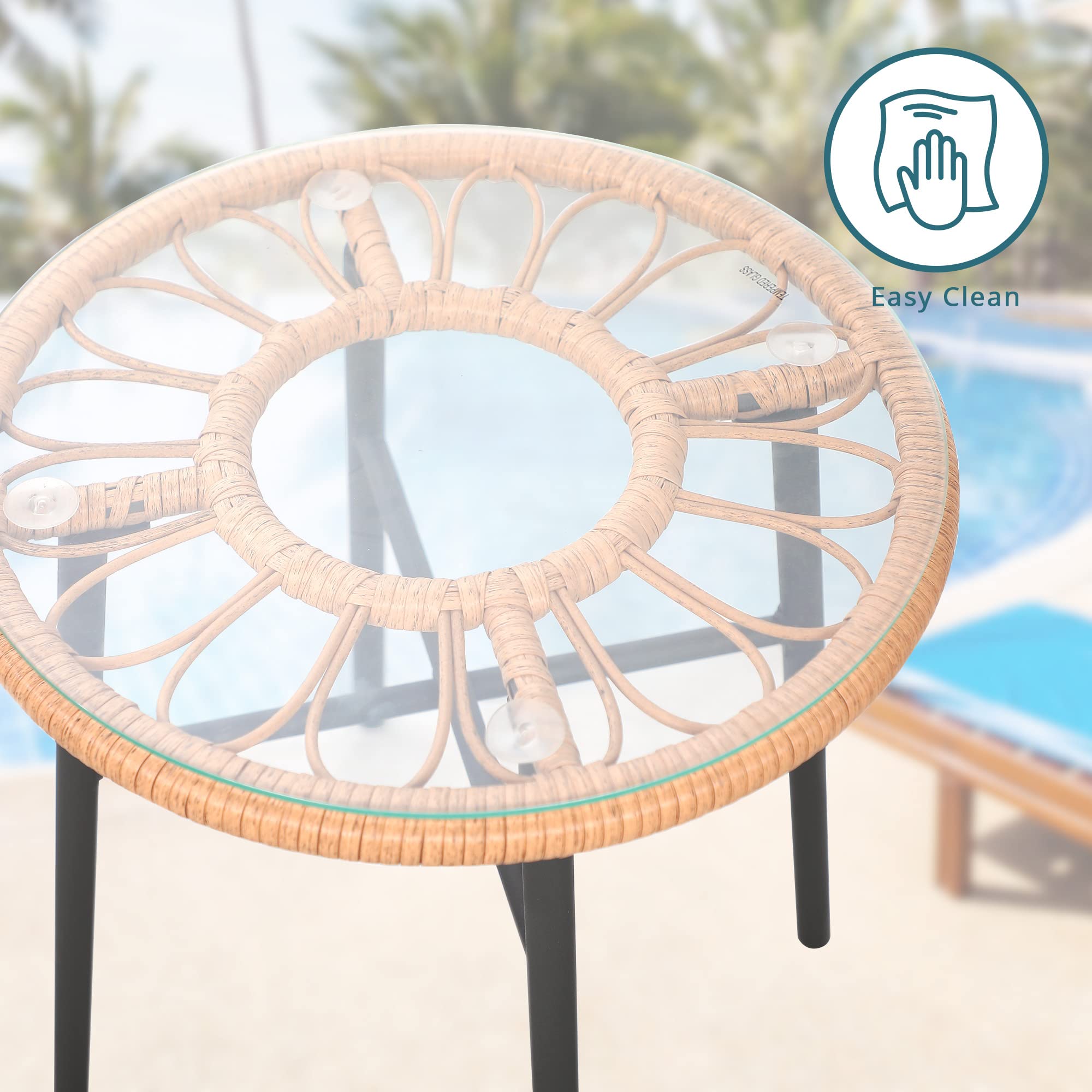 Wood-it 3-Piece Patio Furniture Set - Outdoor Bistro Conversation Set with Tempered Glass Coffee Table & Wicker Chairs - Perfect for Garden, Balcony, Backyard, Poolside & Patio (Green) - Ideal for Relaxing, Entertaining & Outdoor Dining