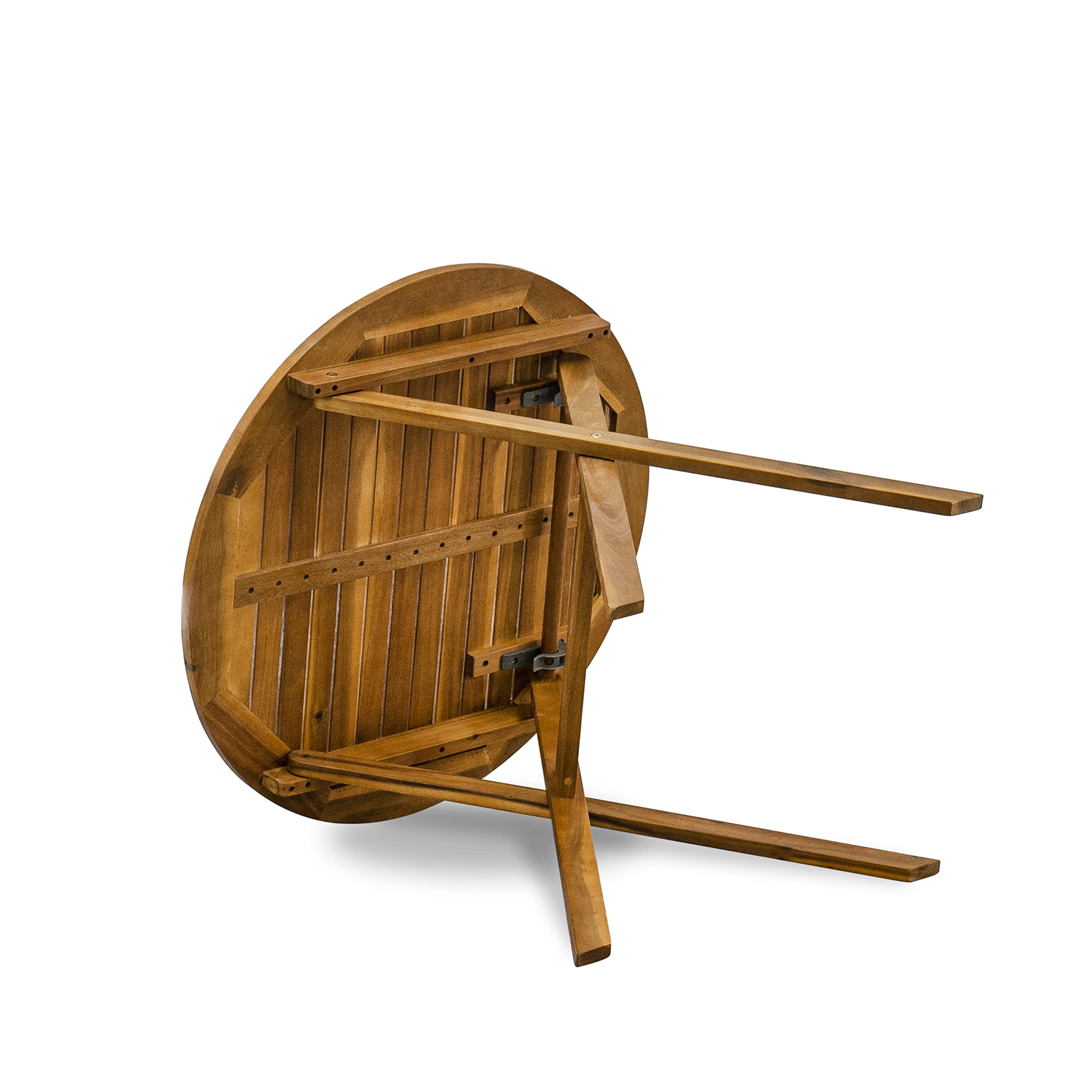 East West Furniture MNBS3CANA Marion 3-Piece Outdoor Patio Conversation Bistro Set - Round Acacia Wood Coffee Table & 2 Folding Arm Chairs, 30x30 Inch, Natural Oil Finish - Perfect for Garden, Balcony, and Backyard Relaxation