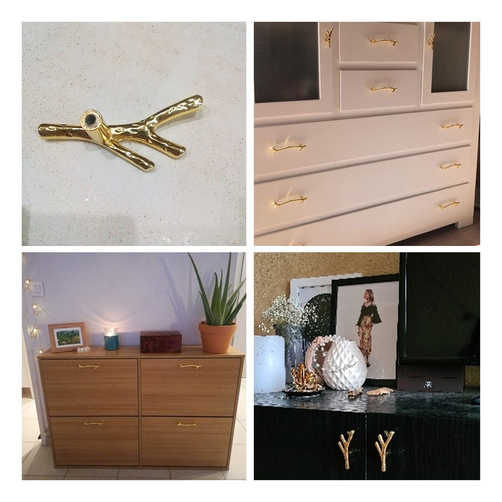 Vintage Twig Cabinet Handles - Gold Knobs for Wardrobe & Dresser