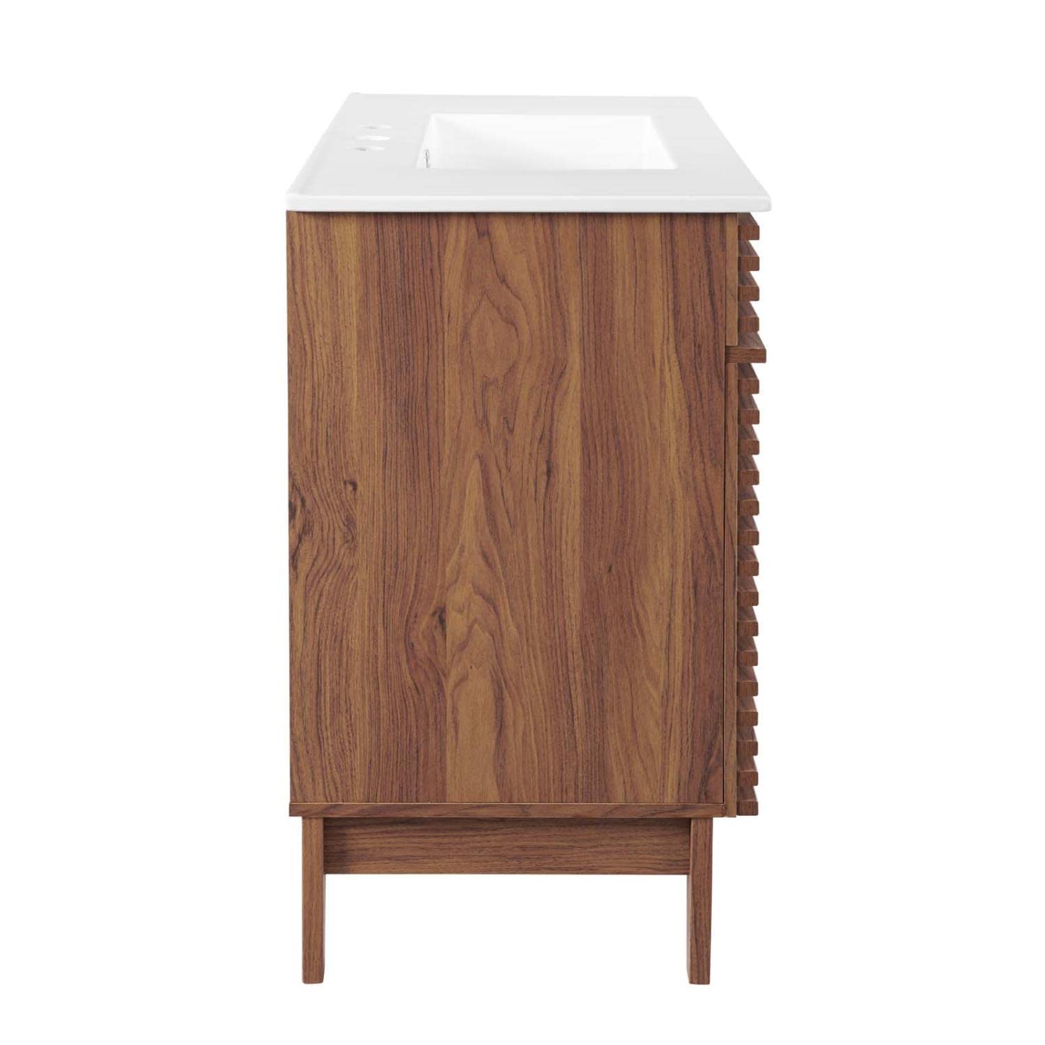 Modway Render 36 Inch Walnut White Bathroom Vanity with Sink - Modern Bathroom Furniture for Small Spaces, Powder Rooms & Master Baths