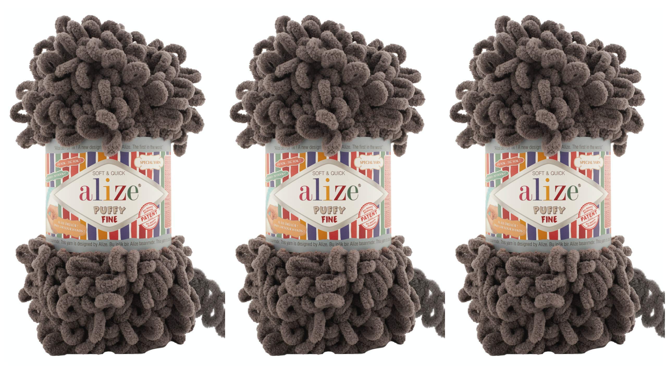 Alize Puffy Fine Yarn - 3 Skeins (300g, 48yds) 100% Microfiber Polyester - Ultra Soft Chunky Knitting Yarn for Baby Blankets, Scarves & Winter Accessories - Perfect for Hand Knitting & Crochet Projects (Coffee Brown)