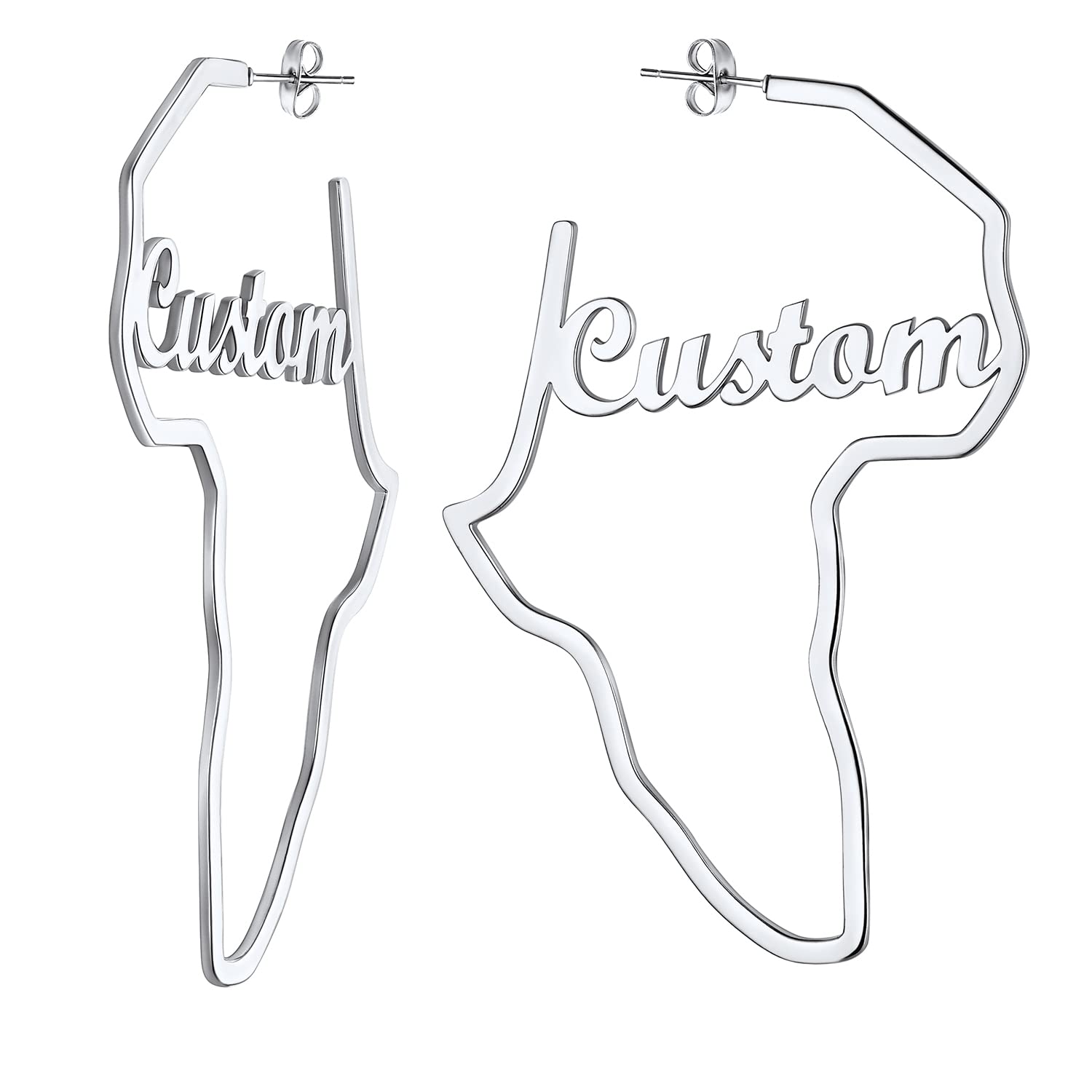 U7 African Map Earrings - Stainless Steel Hollow-Out Dangle Earrings in Black & 18K Gold Plated | Custom Name Jewelry for Women & Girls | Perfect for African-Themed Parties, Cultural Events & Unique Gifts