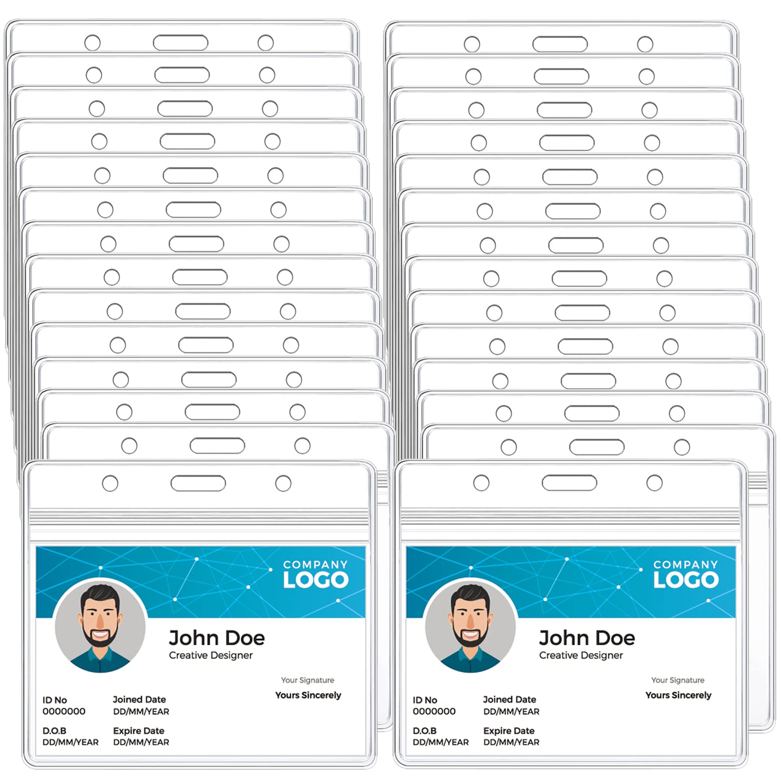 200 Pcs Clear Horizontal ID Badge Holders - Waterproof Plastic Name Card Holders for Office, School, Conference & Events - Perfect for Staff IDs, Student IDs, Conference Name Tags & Security Badges