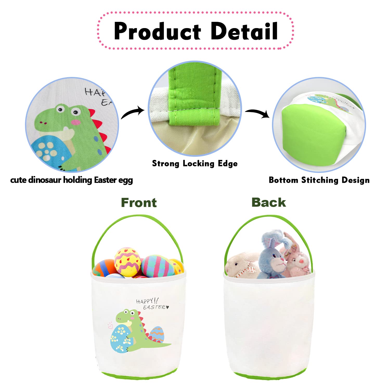 **Easter Gift Baskets for Kids - Dinosaur Canvas Tote Bag with Handle, Empty Easter Basket Essentials for Egg Hunts, Party Supplies & Decorations - Perfect for Easter Celebrations, Birthday Parties & Holiday Gifting**
