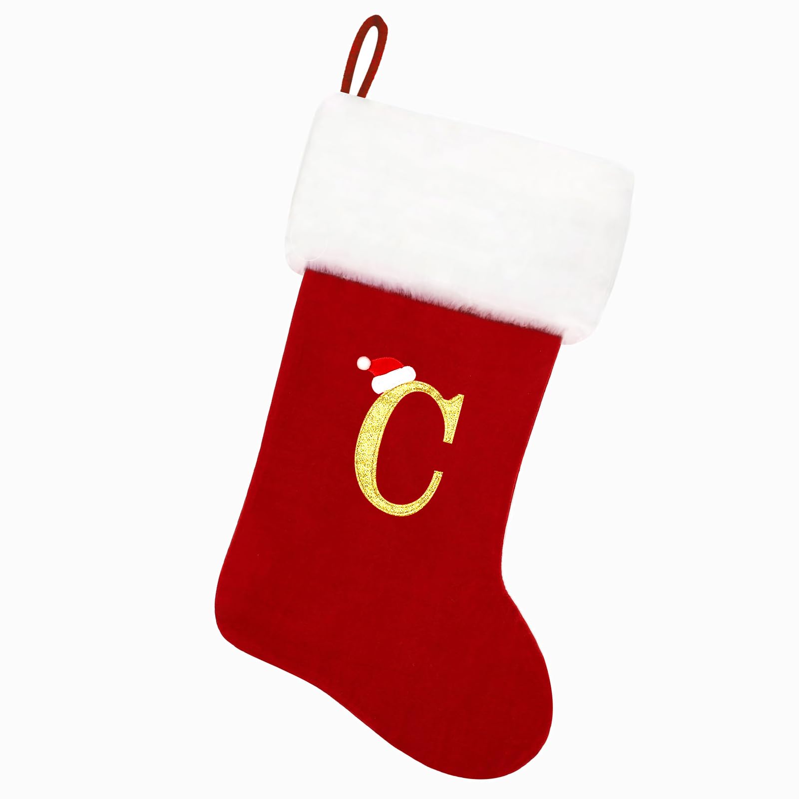 20 Inch Red Velvet Christmas Stockings with White Plush Cuff - Personalized Monogram Embroidery - Super Soft Holiday Stockings for Fireplace & Tree Decor - Family Xmas Gift Idea for Home Holiday Decorations