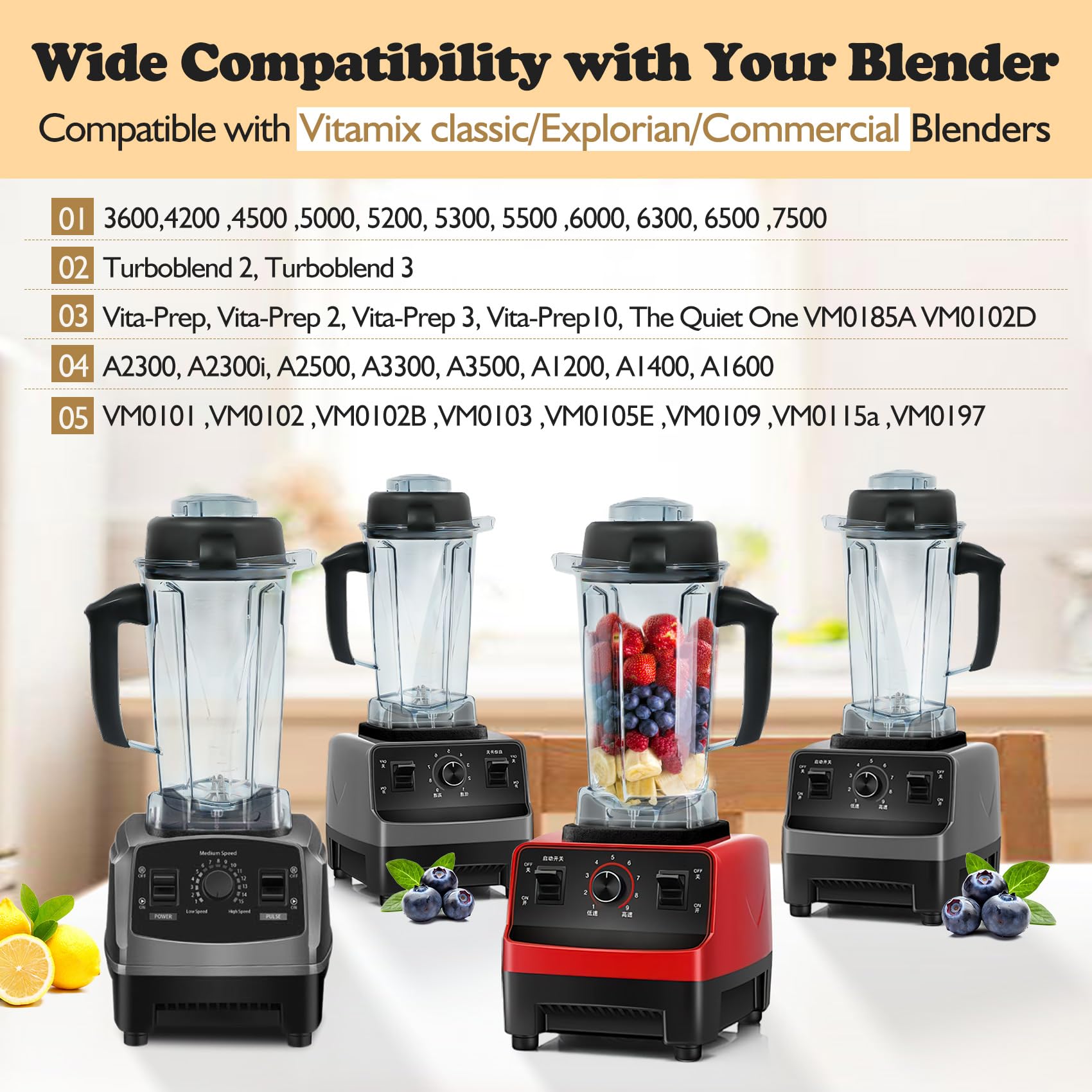 Vitamix Blender Pitcher 64oz - Replacement Pitcher for Vitamix 5200, 6300, 5000, 6000, Classic, Explorian & Commercial Series (VM0101, VM0102, VM0103, VM0197) - Perfect for Smoothies, Soups & Nut Butters