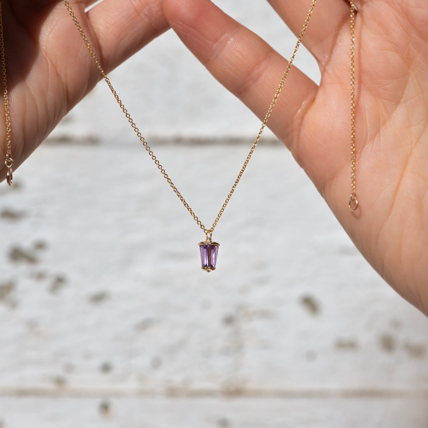 Exquisite Solid Gold Lilac Sapphire Lantern Pendant Necklace - Elegant Jewelry Gift for Women, Perfect for Weddings, Anniversaries & Special Occasions