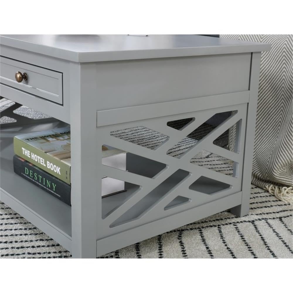 BOWERY HILL 36 Inch Wide Gray Wood Coffee Table with Storage Drawer - Perfect for Living Room, Office, and Small Spaces