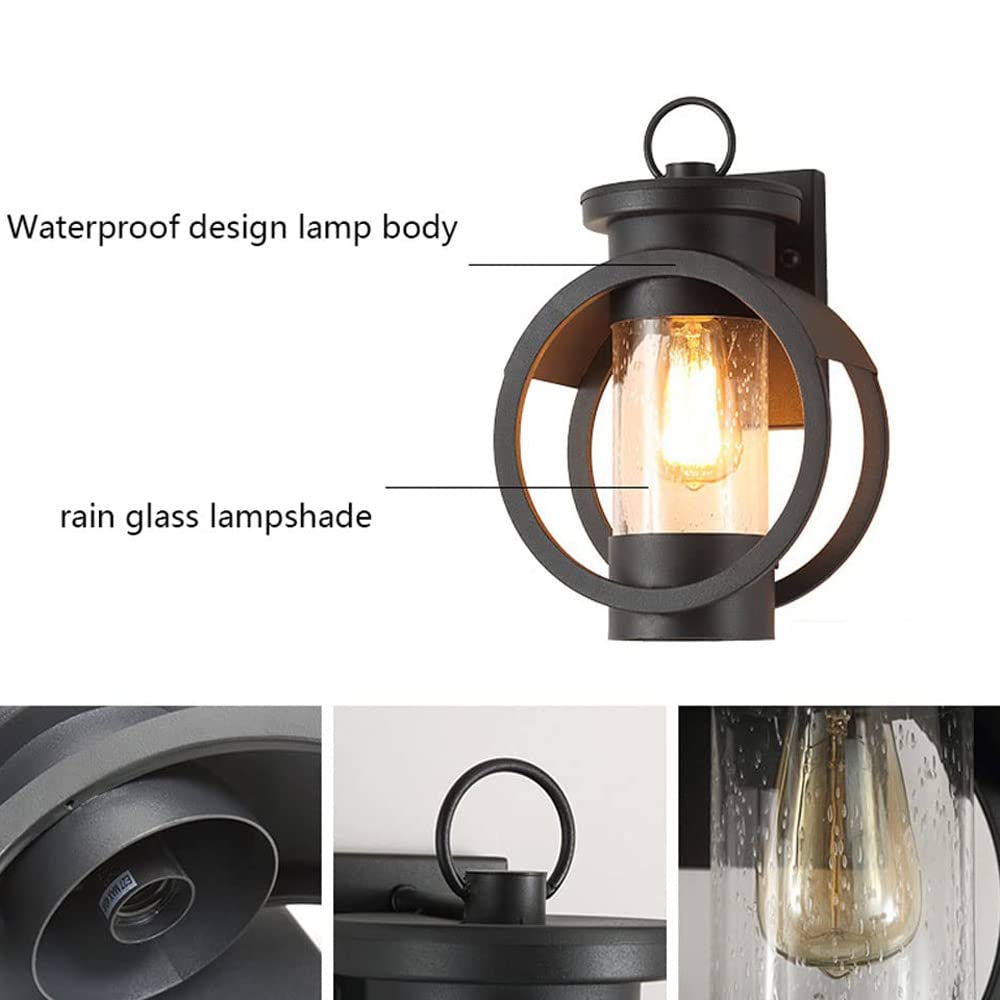 Matte Black Outdoor Wall Lights with Rain Glass Seed Shade - Waterproof Porch Lighting Fixtures for Patio, Garden & Entryway - Durable Architectural Sconces for Exterior Home Decor