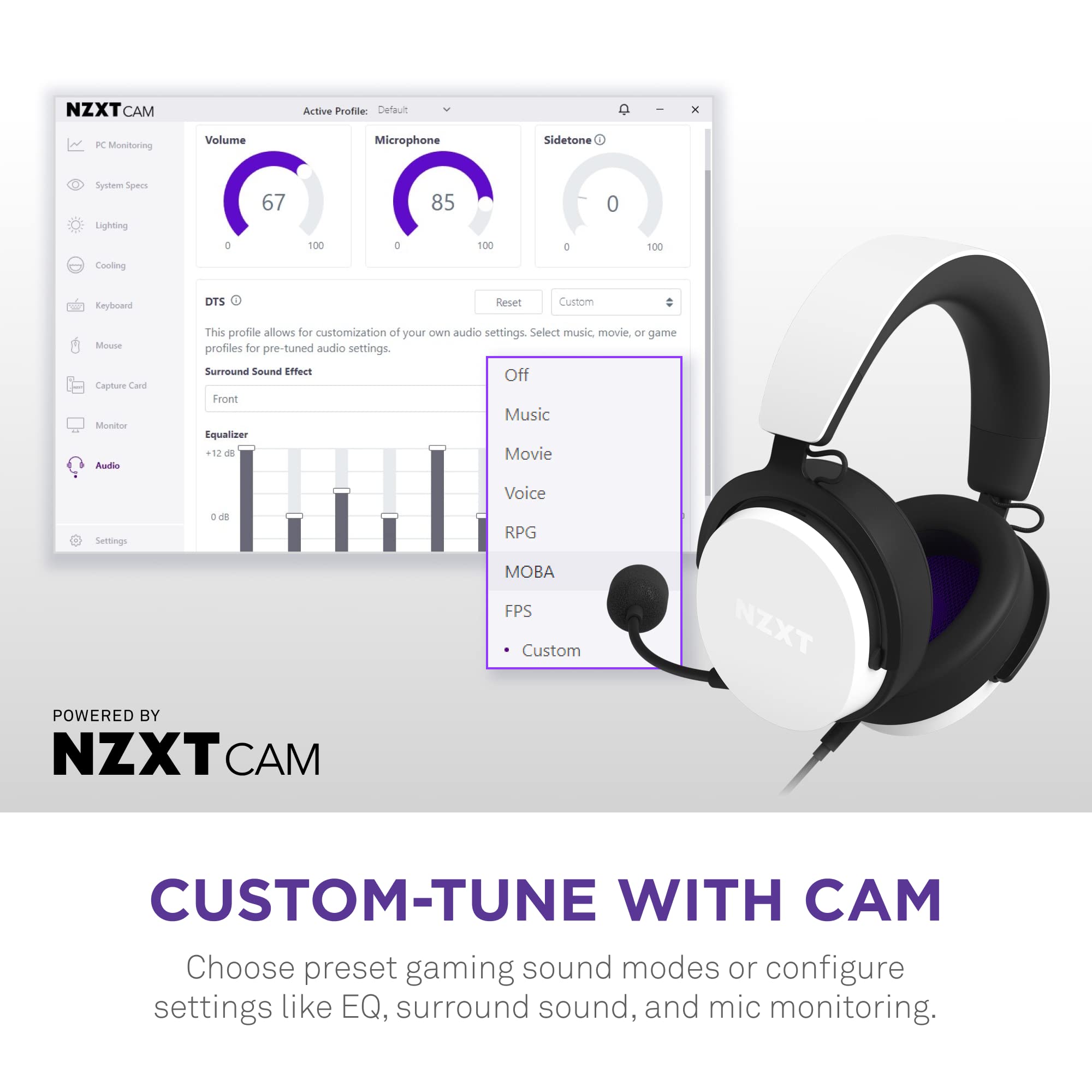 NZXT Relay Wired PC Gaming Headset with Hi-Res Audio & DTS:X 7.1 Surround Sound - Lightweight Comfort Design, Detachable Mic - White (AP-WCB40-W2) - Perfect for Competitive Gaming, Streaming & Long Gaming Sessions