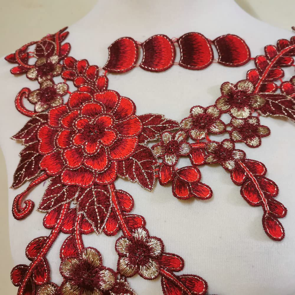 1 Pcs Gold Thread Embroidery Neckline Collar Applique Patch - DIY Sewing Fabric for Dresses, Blouses & Craft Projects - Perfect for Wedding, Party & Formal Attire (Color L)