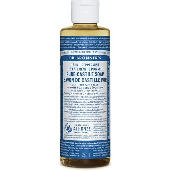 Dr. Bronner's Pure-Castile Liquid Soap, Peppermint - Organic, Vegan & Cruelty-Free Body Wash for Face, Hair & Home - Refreshing Mint Scent for Shower, Bath & Household Cleaning