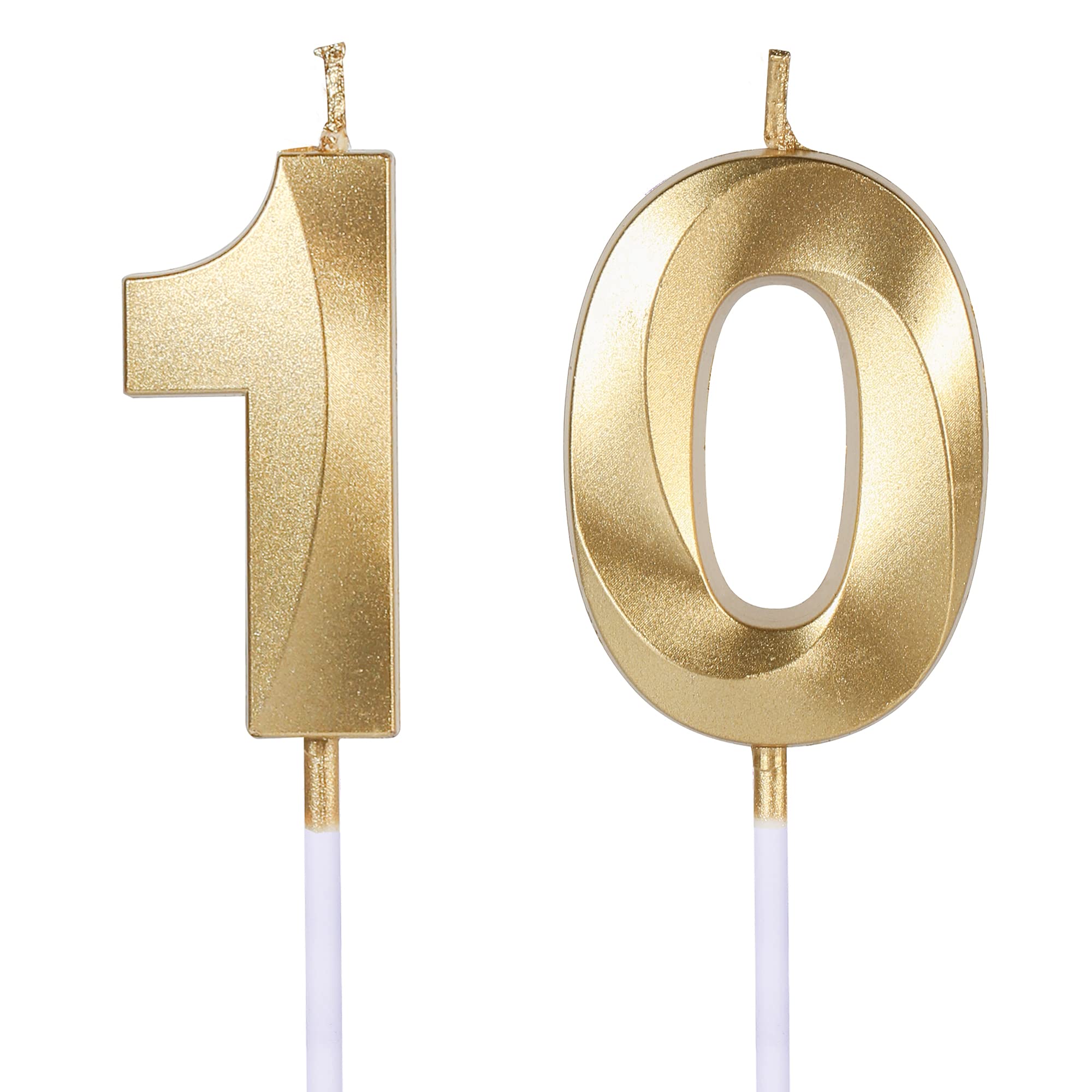 Gold Number 10 Birthday Candles for Cakes - Sparkling Glitter Candle Topper for 10th Anniversary, Wedding & Party Decorations - Perfect for Milestone Celebrations and Festive Cake Decor