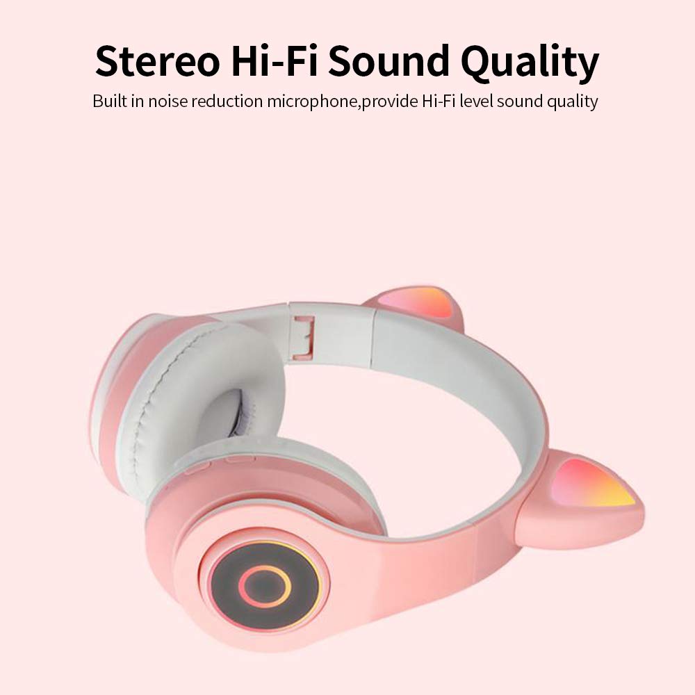 Docooler Cat Ear Headphones with Microphone - Wireless/Wired Over-Ear Gaming Headset with Stereo Hi-Fi Sound, Foldable & Adjustable for Girls, Teens & Adults | Perfect for Gaming, Streaming & Music Listening - Pink