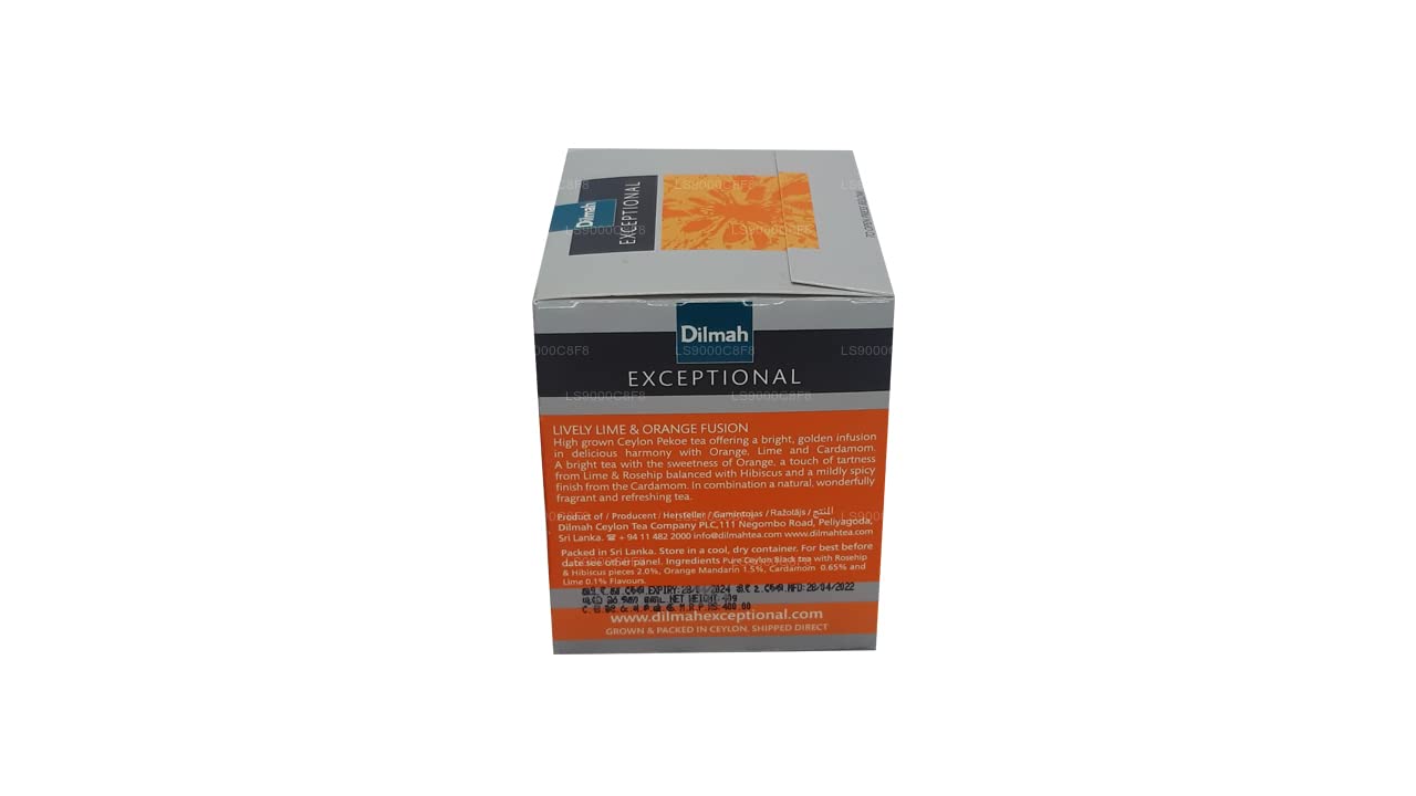 Dilmah Exceptional Lively Lime & Orange Fusion Tea - 20 Premium Ceylon Tea Bags in Luxury Leaf Sachets | Perfect for Afternoon Tea & Office Refreshment