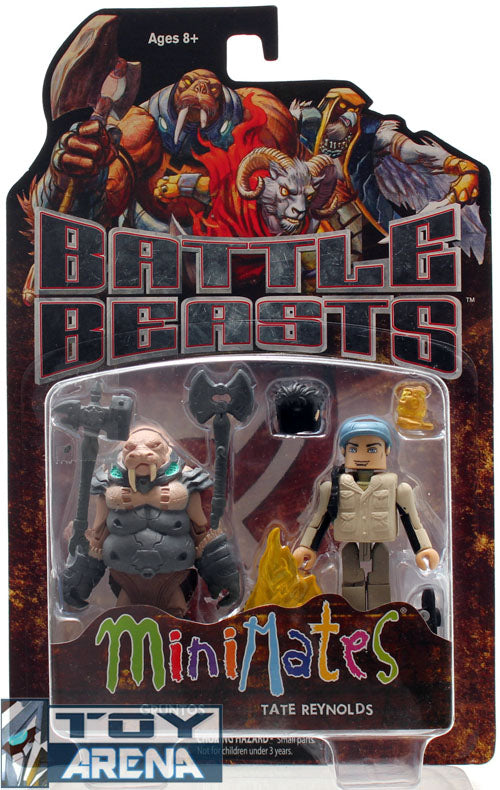 Battle Beasts Minimates Series 1 Gruntos Walrus & Tate Reynolds Human Action Figures - Collectible Toy Set for Kids and Adults - Perfect for Display, Play, and Cosplay Scenes