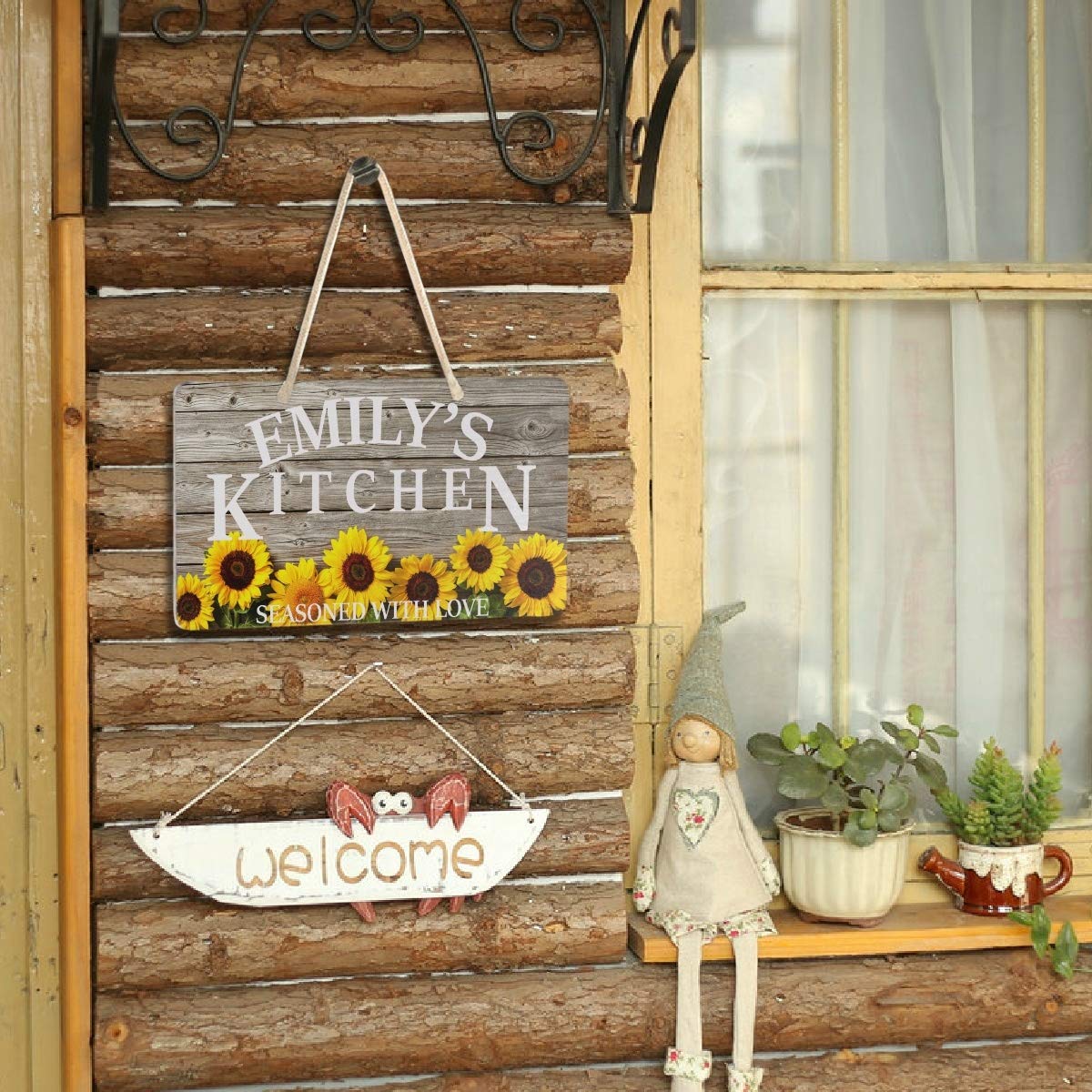 Custom Sunflower Kitchen Decor - Personalized Hanging Sign with 'Seasoned with Love' - Handmade Home Wall Decor for Farmhouse, Dining Room & Housewarming Gift