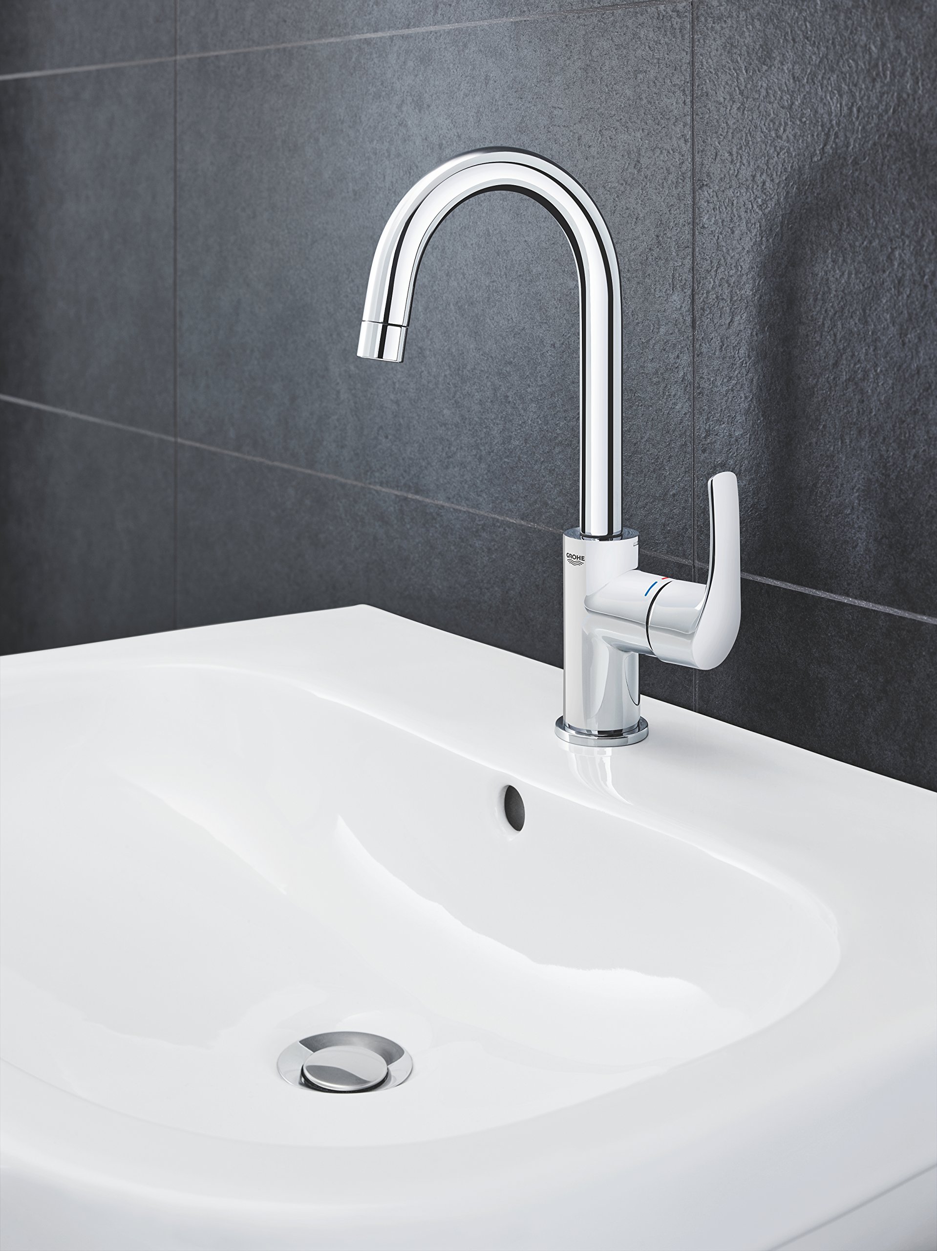 GROHE 23537002 Eurosmart Basin Faucet with Pop-Up Drain, High Swivel Spout, Chrome Finish - Perfect for Modern Bathroom Vanities and Powder Rooms