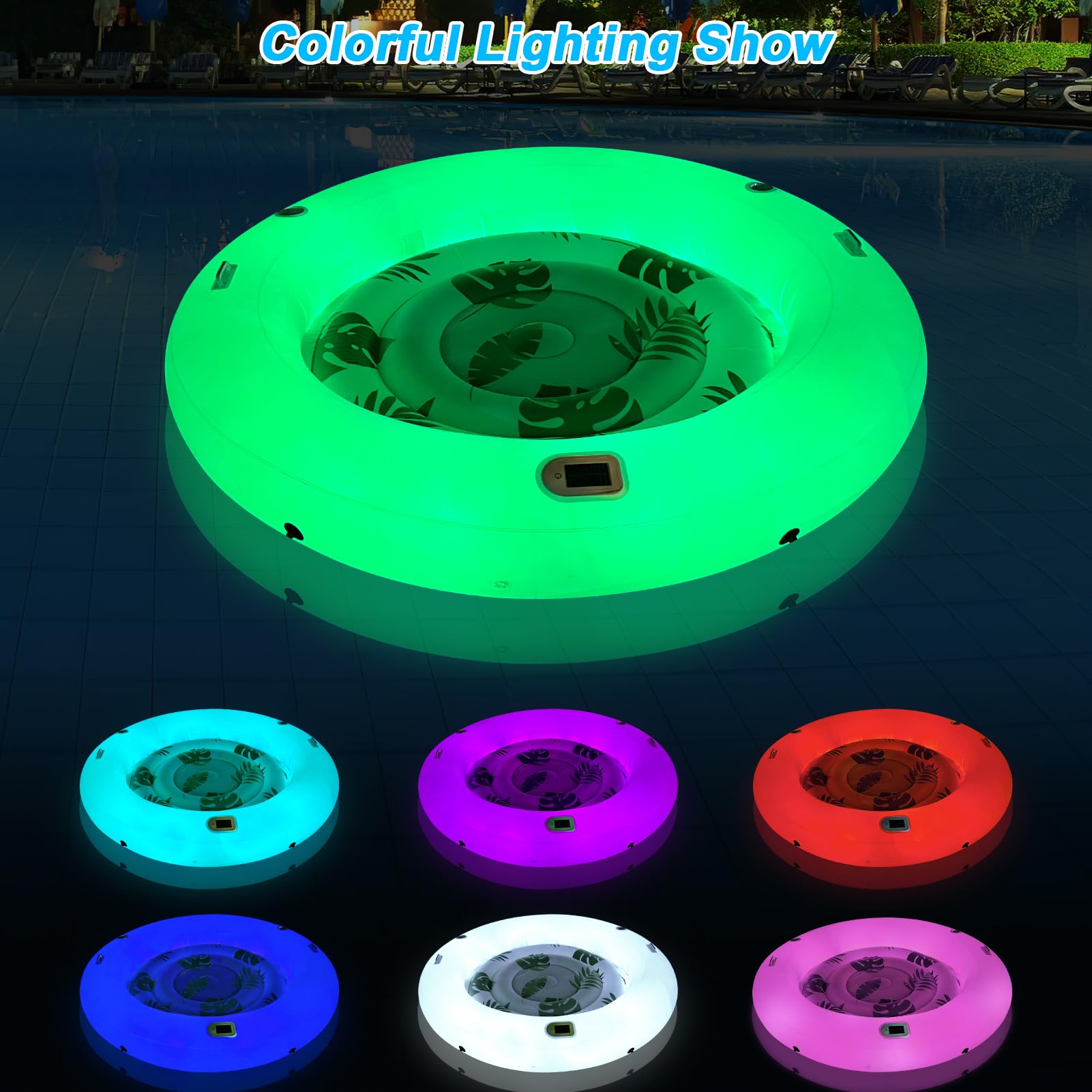 **Inflatable Tanning Pool Lounger for Adults - Giant Solar Sunbathing Tub with LED Lights, Extra Large Round Floating Raft for Backyard, Pool & Lake - Perfect for Relaxing, Tanning & Summer Fun**