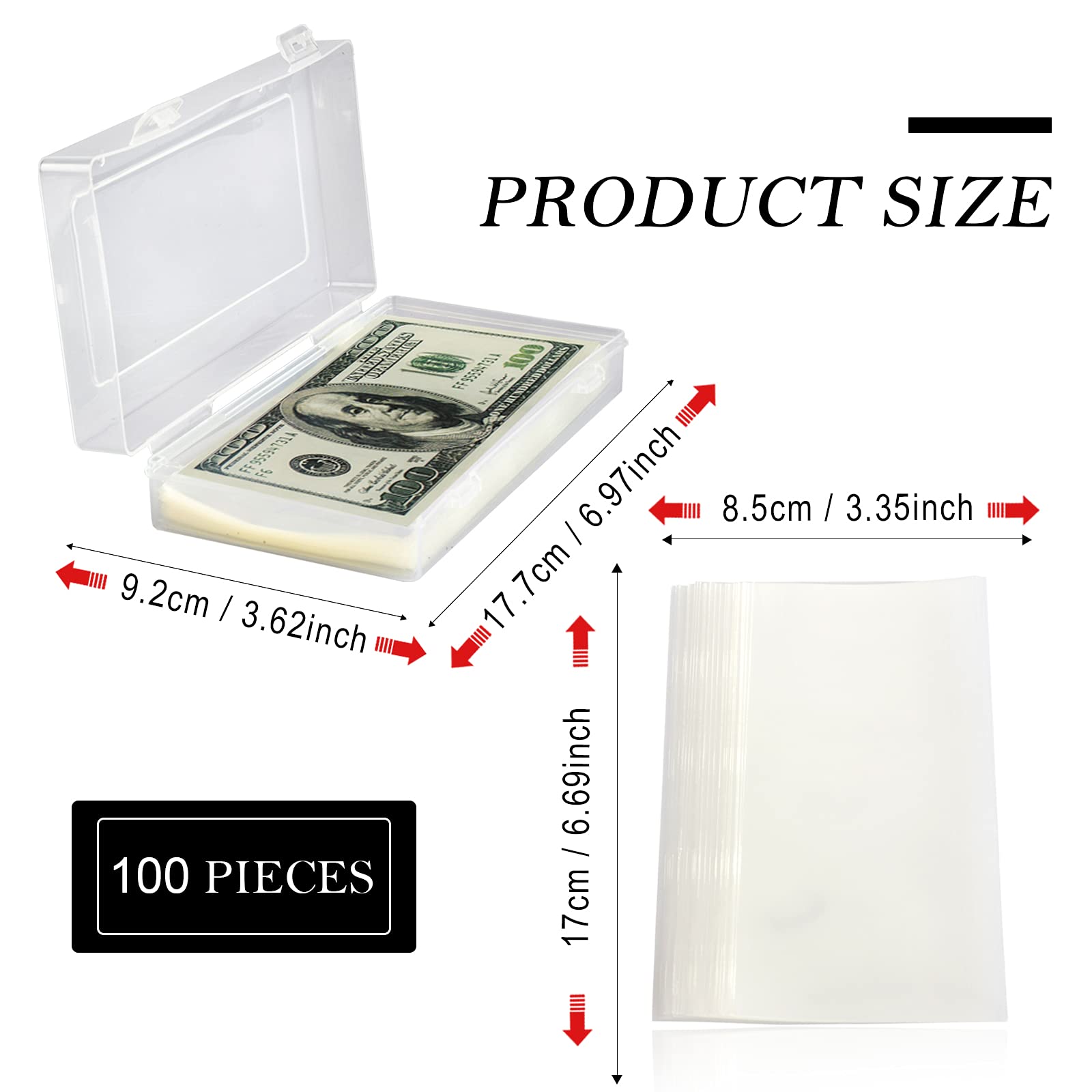 RONRONS 100-Piece Clear Paper Money Sleeves with Storage Case - Premium Currency Album Organizer & Dollar Bill Holder for Collectors - Perfect for Coin Shows, Banknote Displays & Numismatic Collections