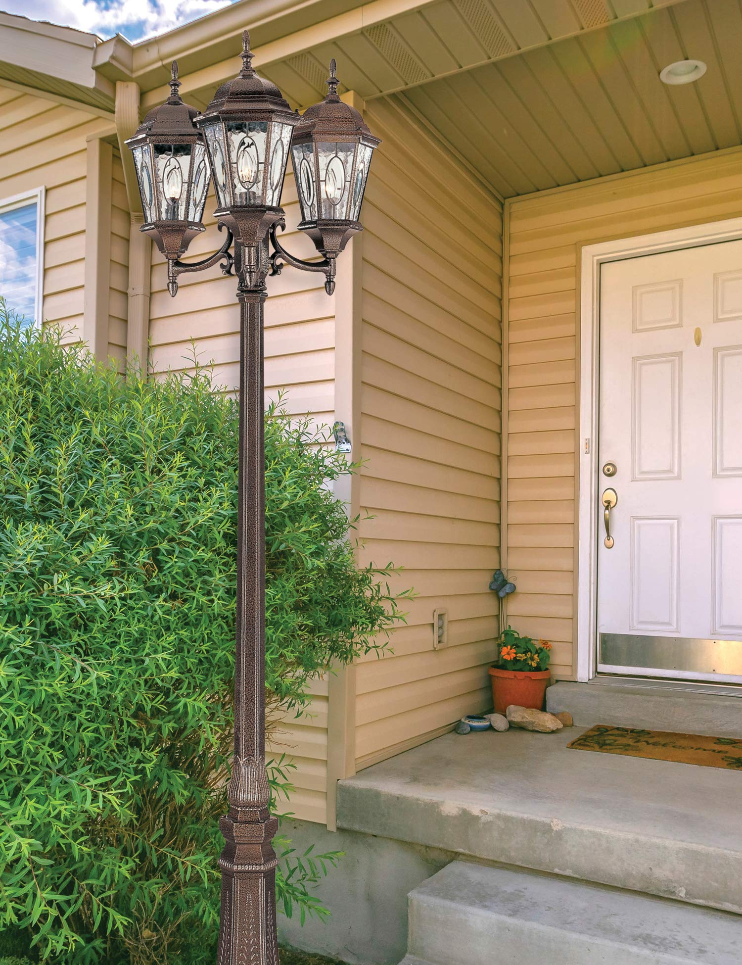 Trans Globe Lighting 4719 BRZ Villa Nueva Collection 96 Inch 3-Light Outdoor Lamp Post Set with Bronze Finish - Traditional Style Light Fixture for Garden, Patio, Walkway & Driveway Lighting