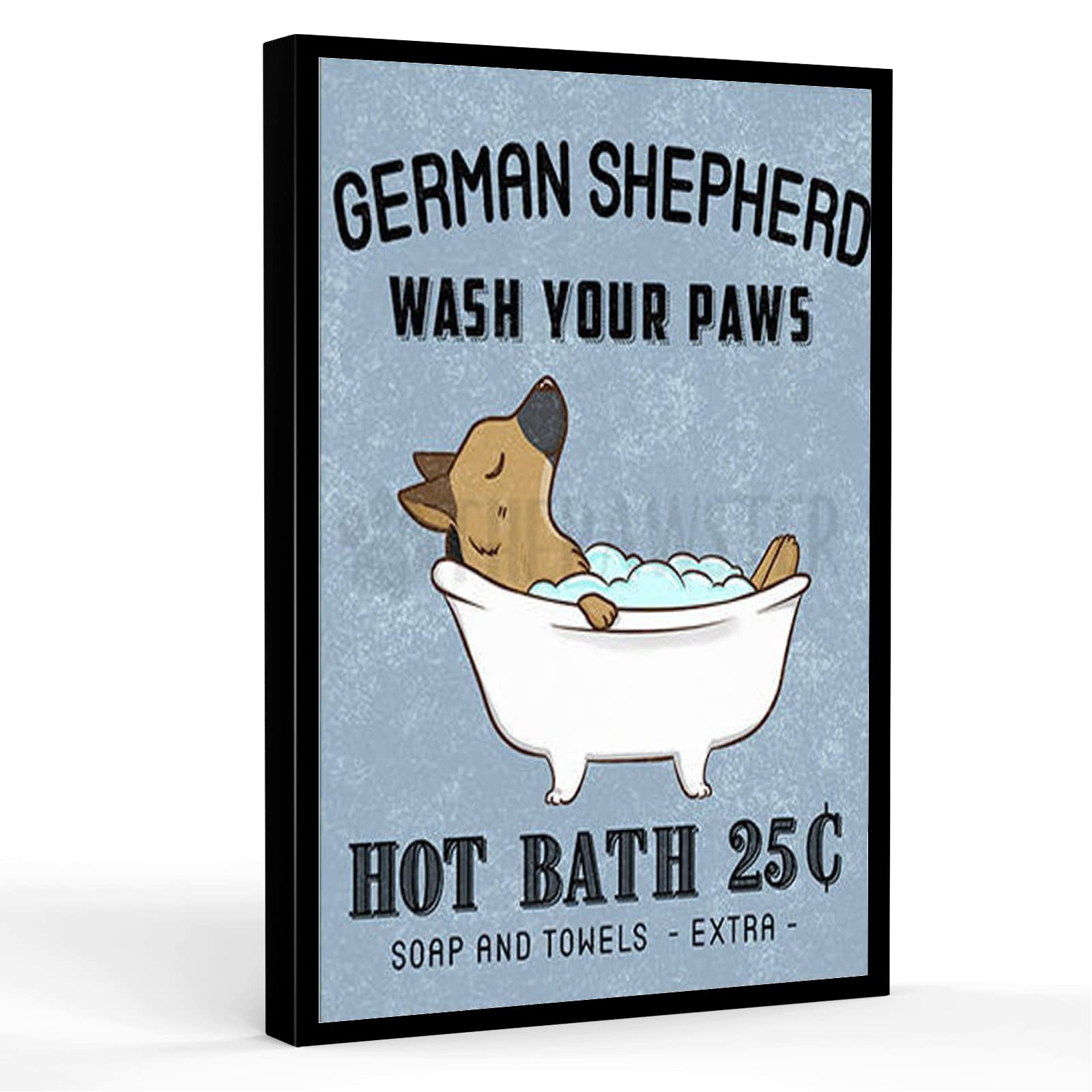 Funny German Shepherd Bathroom Wall Art - 8''X12'' Framed Canvas Print with Bathroom Rules & Dog Quotes - Modern Western Bathroom Decor for Pet Lovers | Perfect for Home, Office or Gift