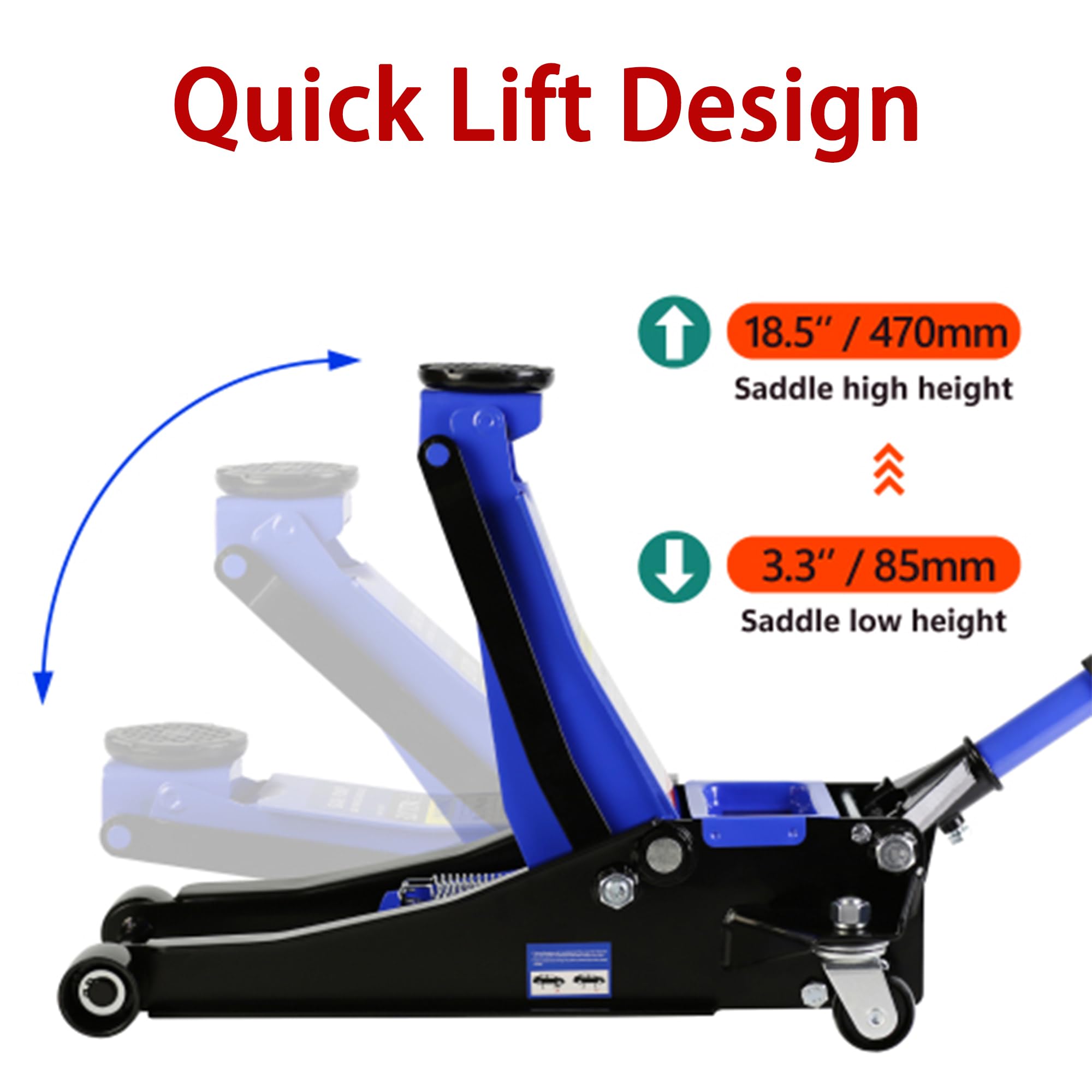 GARVEE 3 Ton (6600 lbs) Low Profile Floor Jack - Dual Piston Steel Quick Lift Pump - 3.3