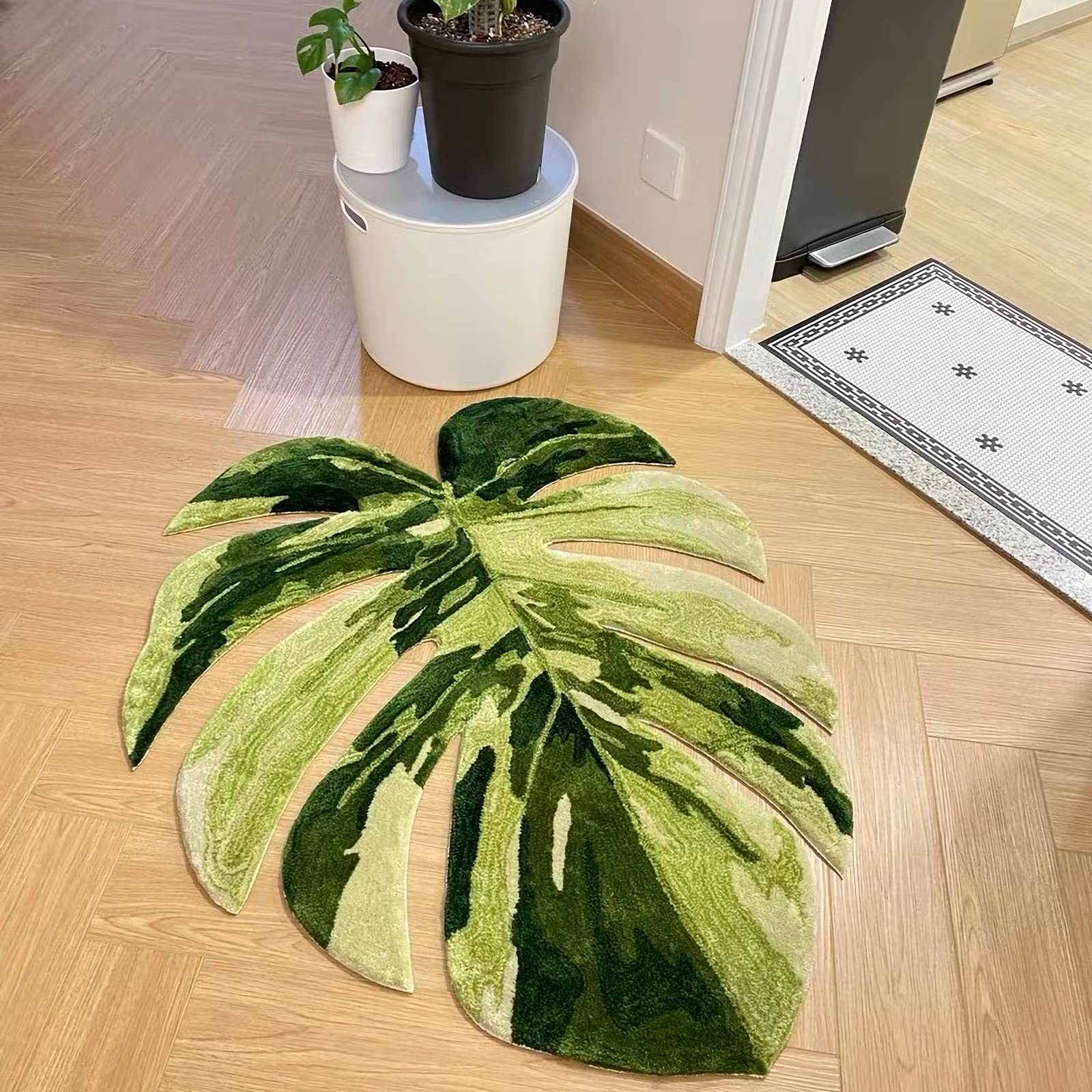 Washable Monstera Leaf Area Rug - 33''×39'' Green Accent Rug for Nursery, Bedroom, Living Room & Outdoor Spaces | Non-Slip Floor Mat for Home Decor
