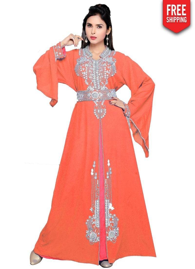 Bell Sleeves Embroidered Kaftan Dress - Bright Floral Boho Maxi Dress for Women | Perfect for Beach Vacation, Summer Parties & Casual Outings