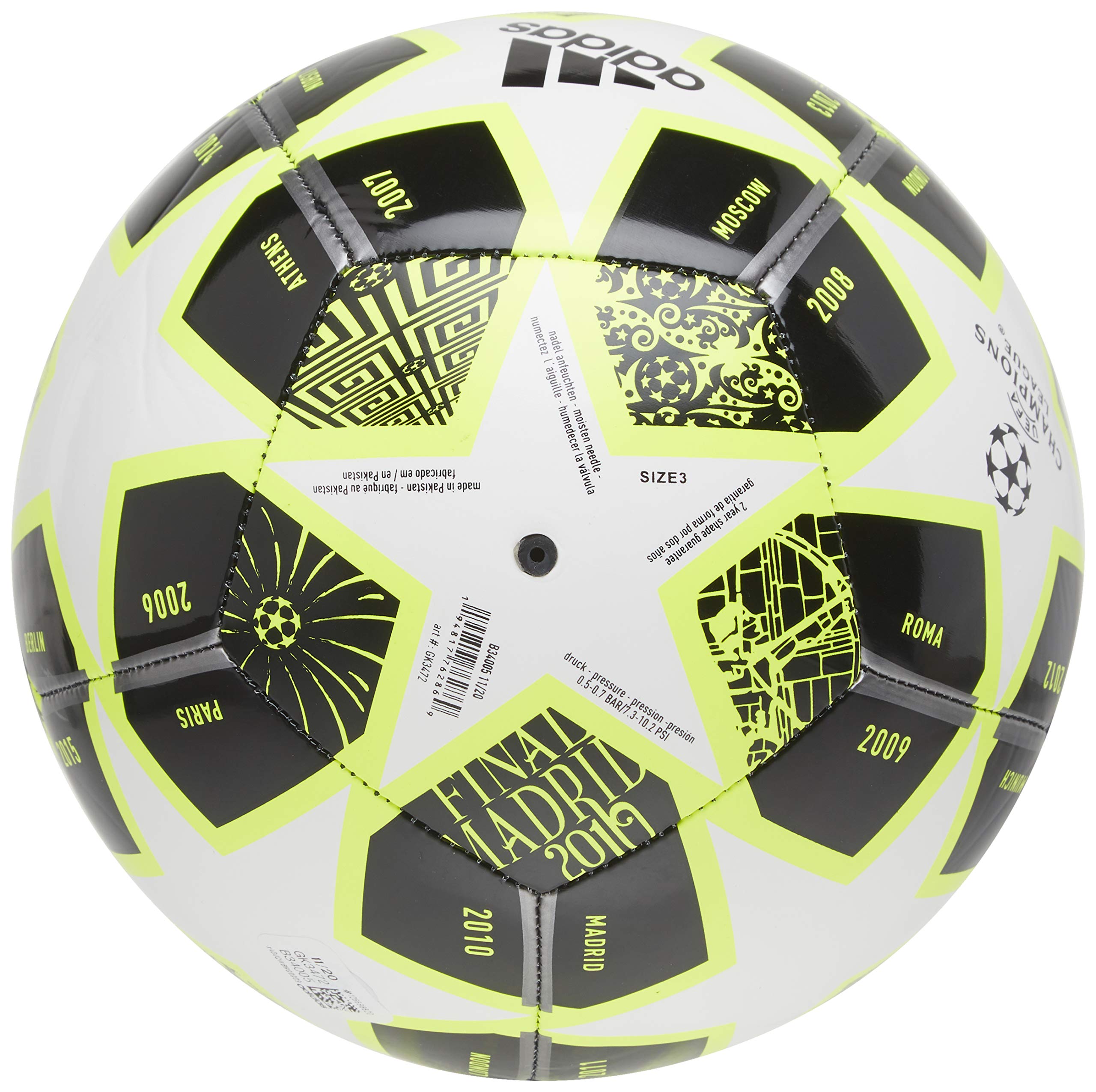 Adidas Men's Finale Club Soccer Ball - Solar Yellow/White/Black - Size 3 - Perfect for Training, Matches & Backyard Play
