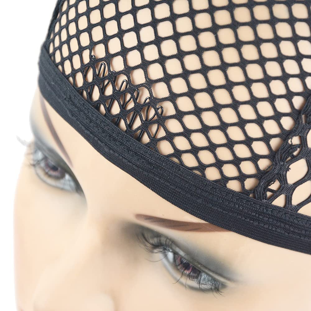 YANTAISIYU 2 Pack Black Stretchable Mesh Wig Caps with 4 Hair Clips - Breathable Crochet Braided Wig Liner for Wig Making & Hair Styling - Perfect for Cosplay, Daily Wear & Protective Hairstyles