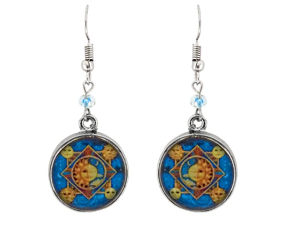Spiritual Sun and Moon Metal Dangle Earrings for Women - Handmade Boho Jewelry, Hippie Accessories for Yoga, Meditation, Music Festivals & Everyday Wear