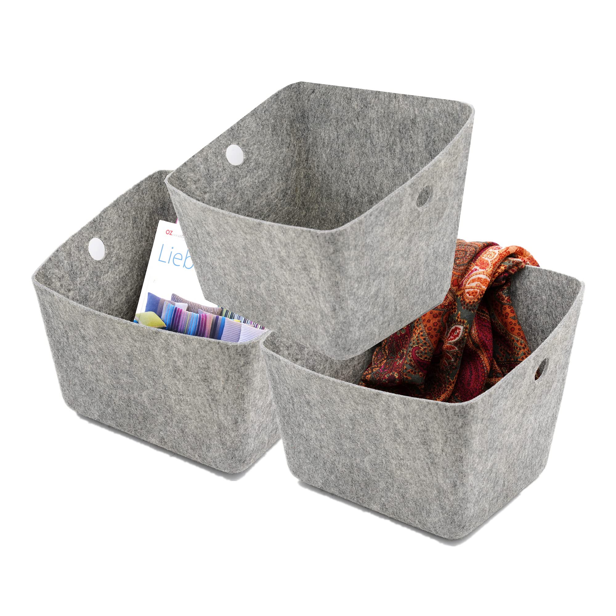 Welaxy 3-Piece Storage Basket Organizer Set - Gray Fabric Bins for Home Organization, Kids Toys, Pet Supplies, Books & Magazines | Perfect for Shelves, Closets & Playrooms