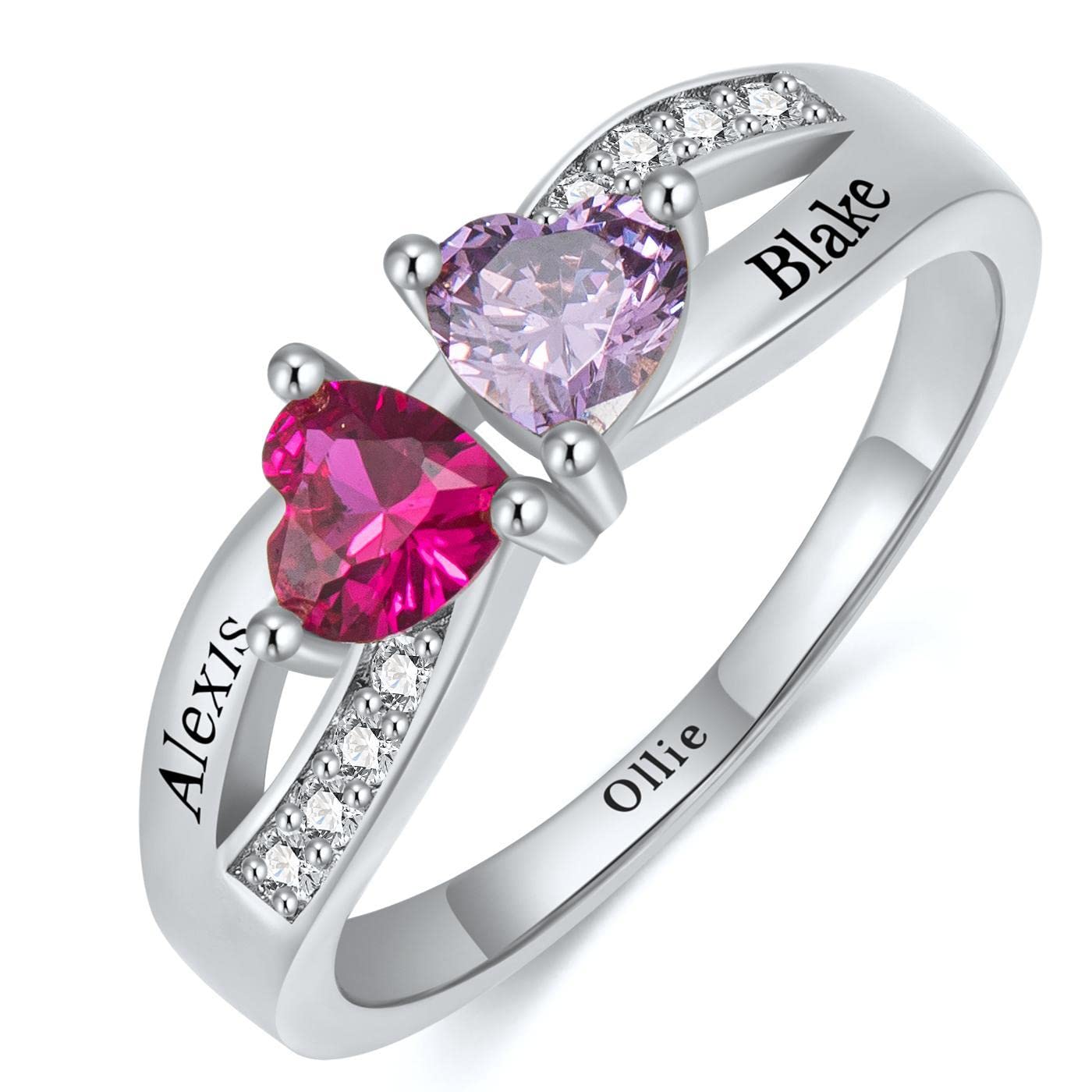 Personalized Sterling Silver Promise Ring for Mothers - Custom Birthstone Ring for Women, Engraved Gift for Mom, Anniversary, Valentine's Day