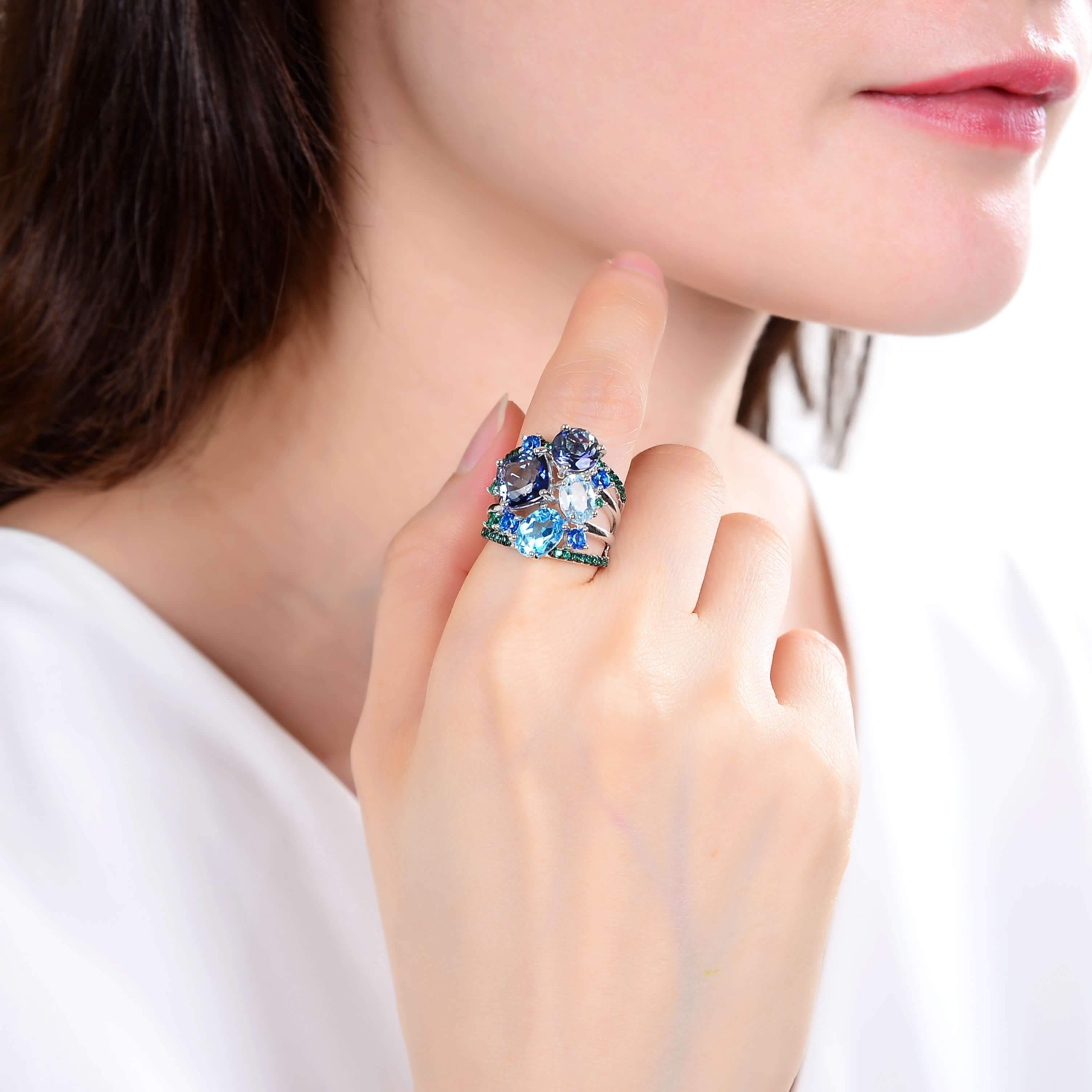 Exquisite Mystic Quartz & Blue Topaz Statement Ring for Women | Elegant Jewelry Gift for Her | Perfect for Weddings, Parties & Special Occasions