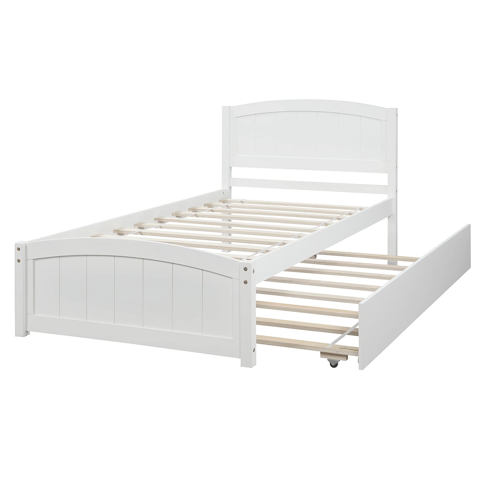 Harper & Bright Designs Twin Bed with Trundle - Solid Wood Bed Frame with Headboard & Footboard, White Platform Captain Bed for Kids, Teens & Adults - Perfect for Small Bedrooms, Guest Rooms & Kids' Rooms