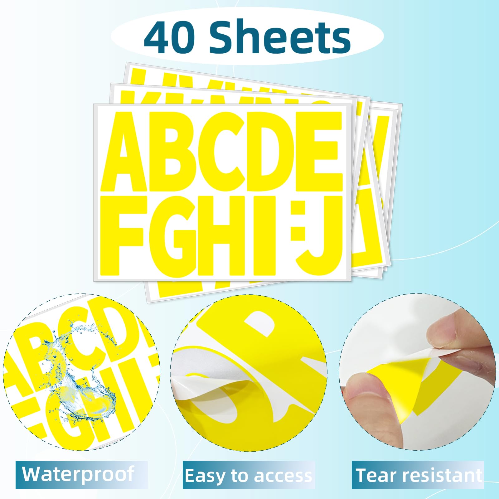 Starboling 3 Inch Alphabet Letter Stickers - 40 Sheets Yellow Self-Adhesive Vinyl Letters for Mailbox Numbers, Bulletin Boards, Classroom & Home Decor - Perfect for DIY Projects, Scrapbooking, and Wall Decoration